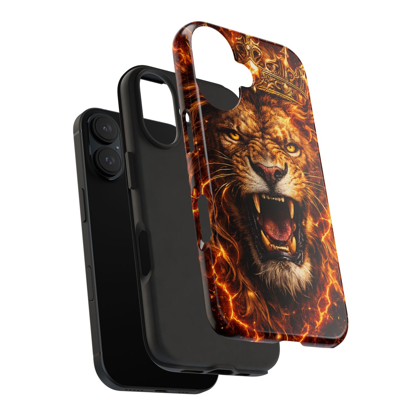 Fiery Lion King Tough Phone Case — Protective iPhone Case with Roaring Crown Design