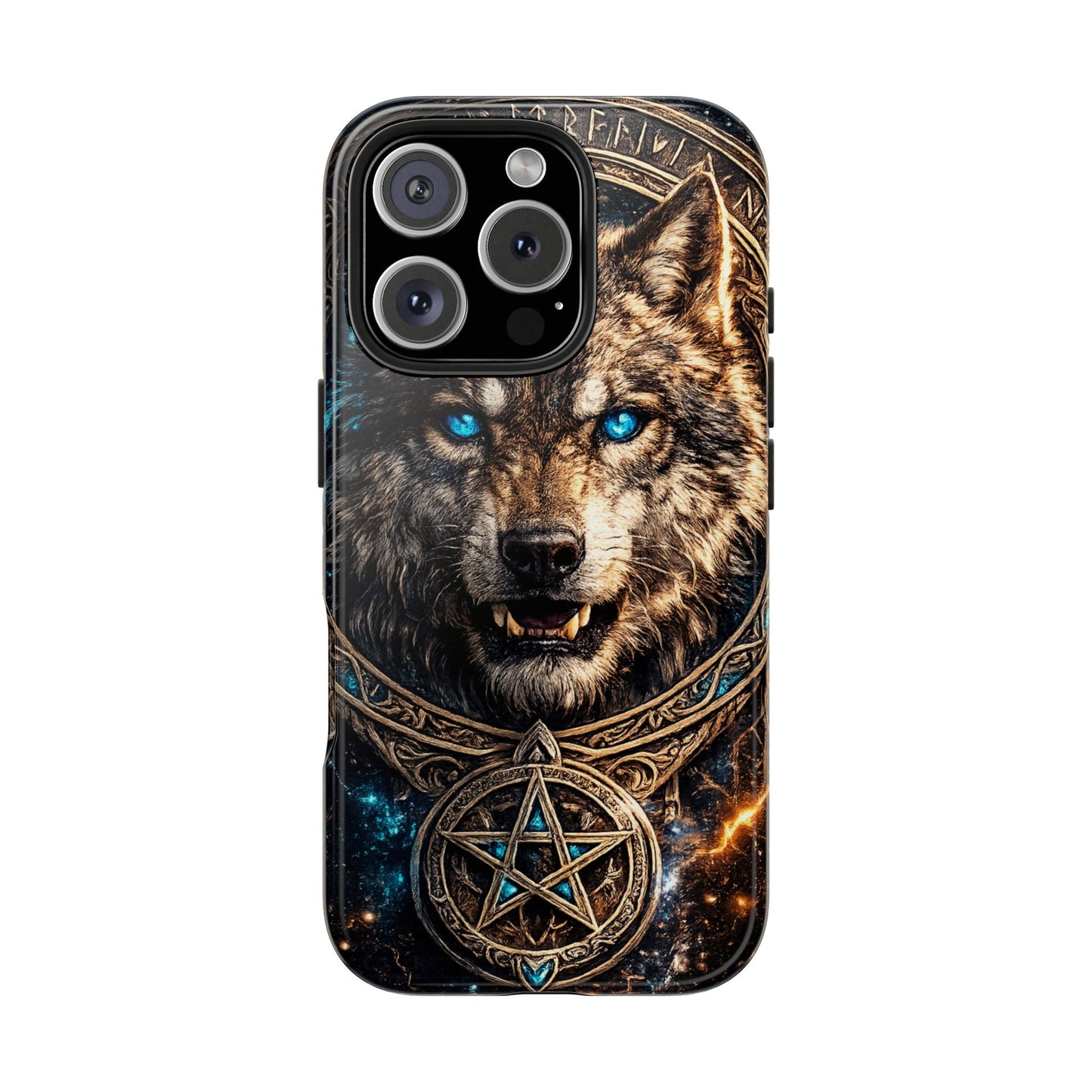 Wolf Pentagram Phone Case - Rugged Mystic Phone Cover with Glowing Blue Eyes