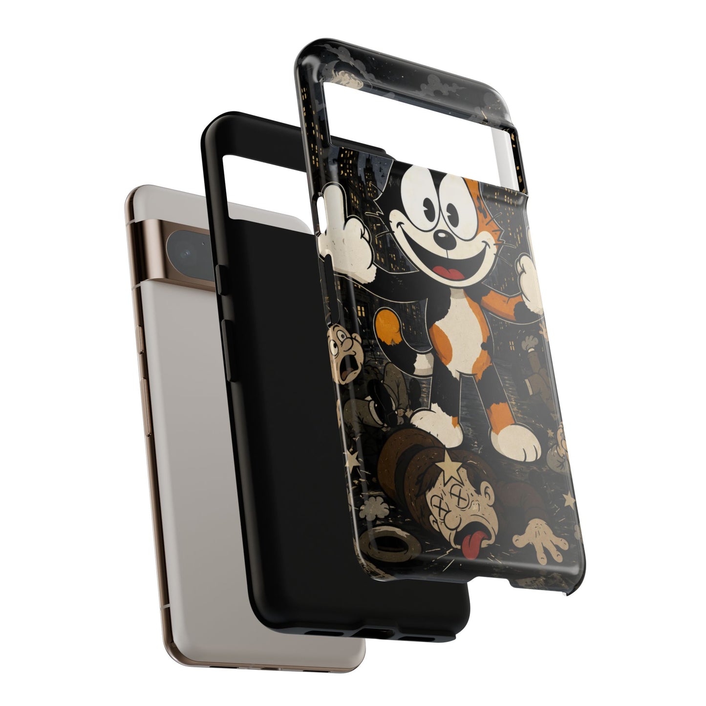 Vintage Cartoon Cat Phone Case — Edgy Felix-Style Illustration