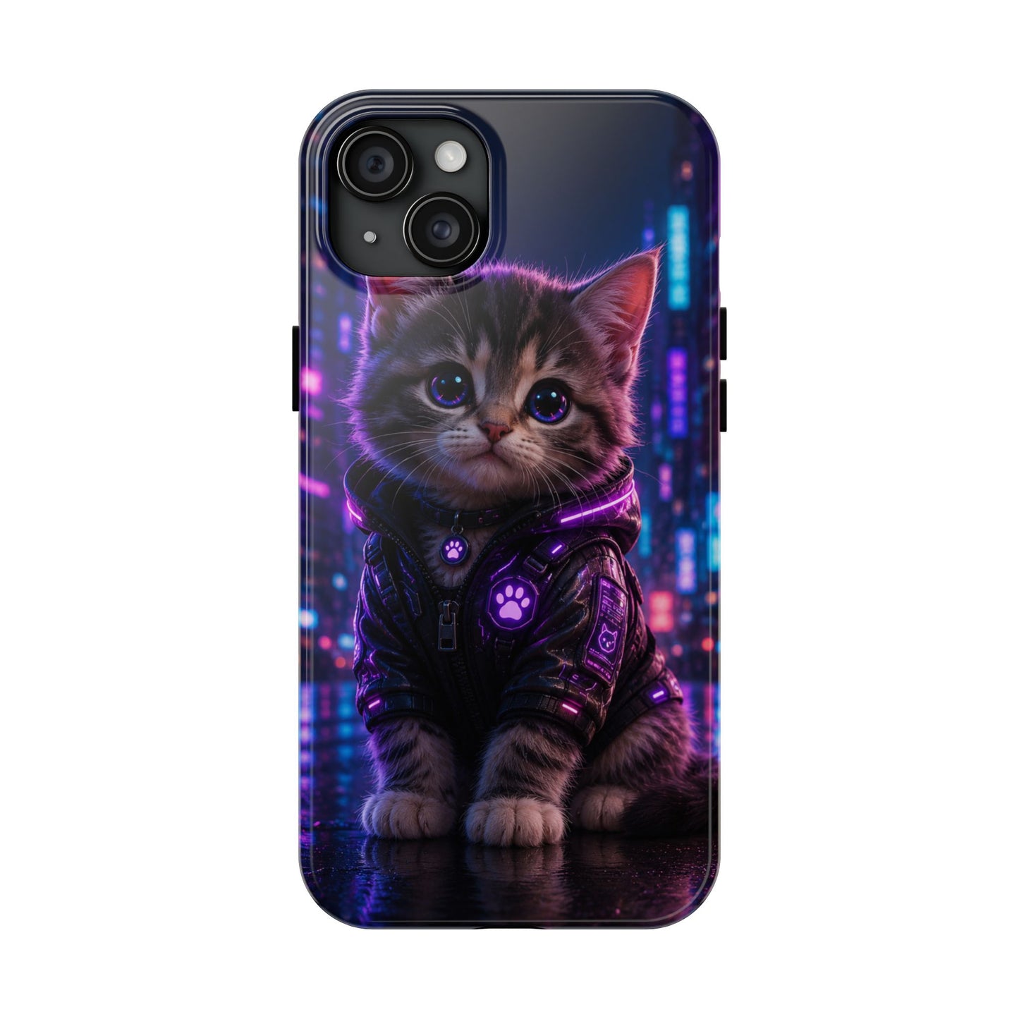 Cyberpunk Kitten Tough Phone Case — Neon Cat Protective Phone Cover