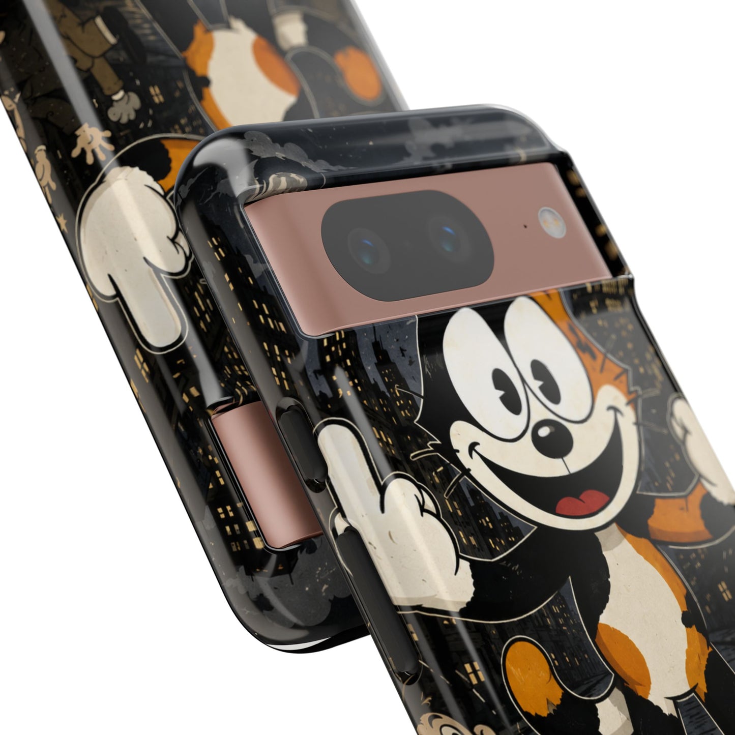 Vintage Cartoon Cat Phone Case — Edgy Felix-Style Illustration