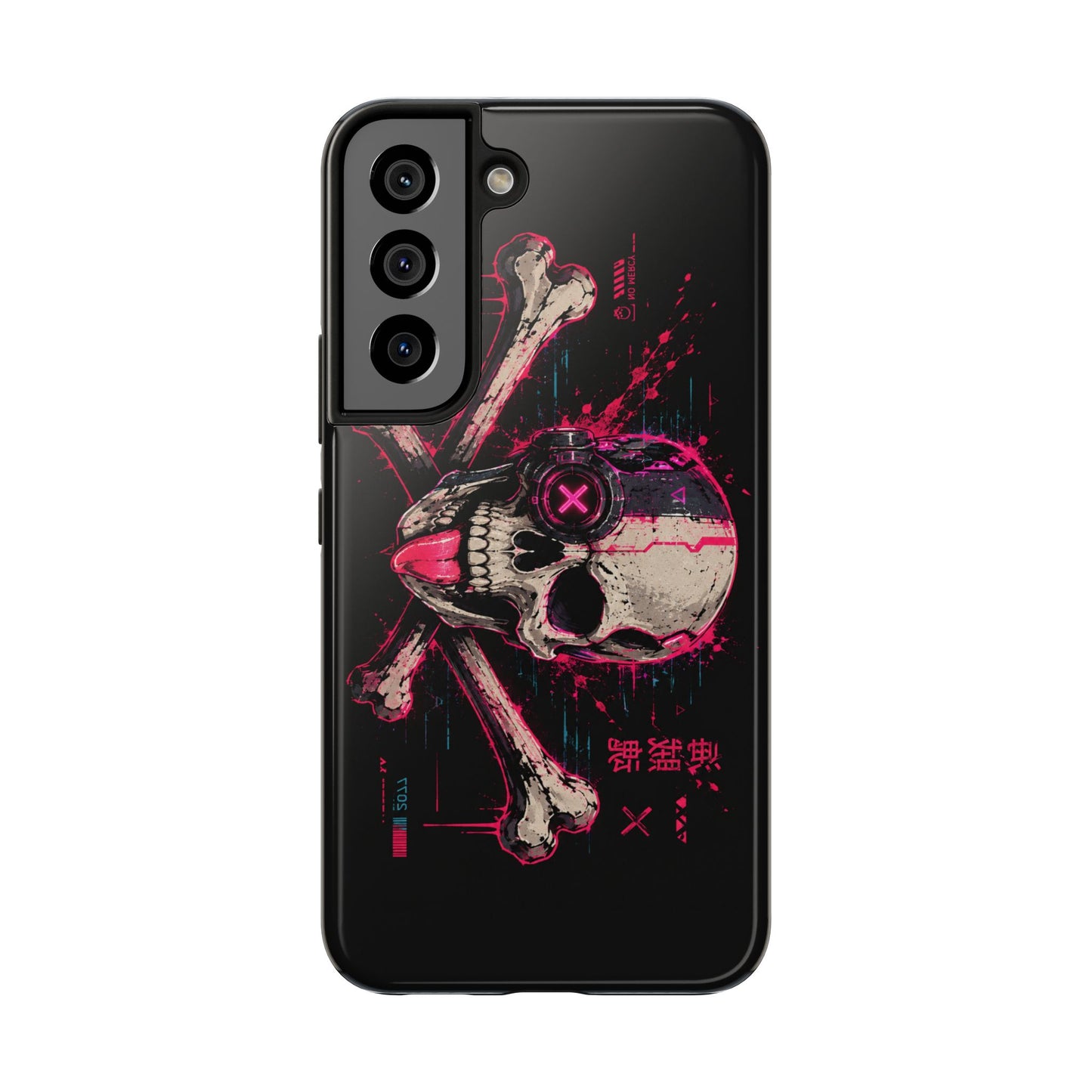 Skull & Crossbones Tough Phone Case — Neon Cyberpunk Skull Design