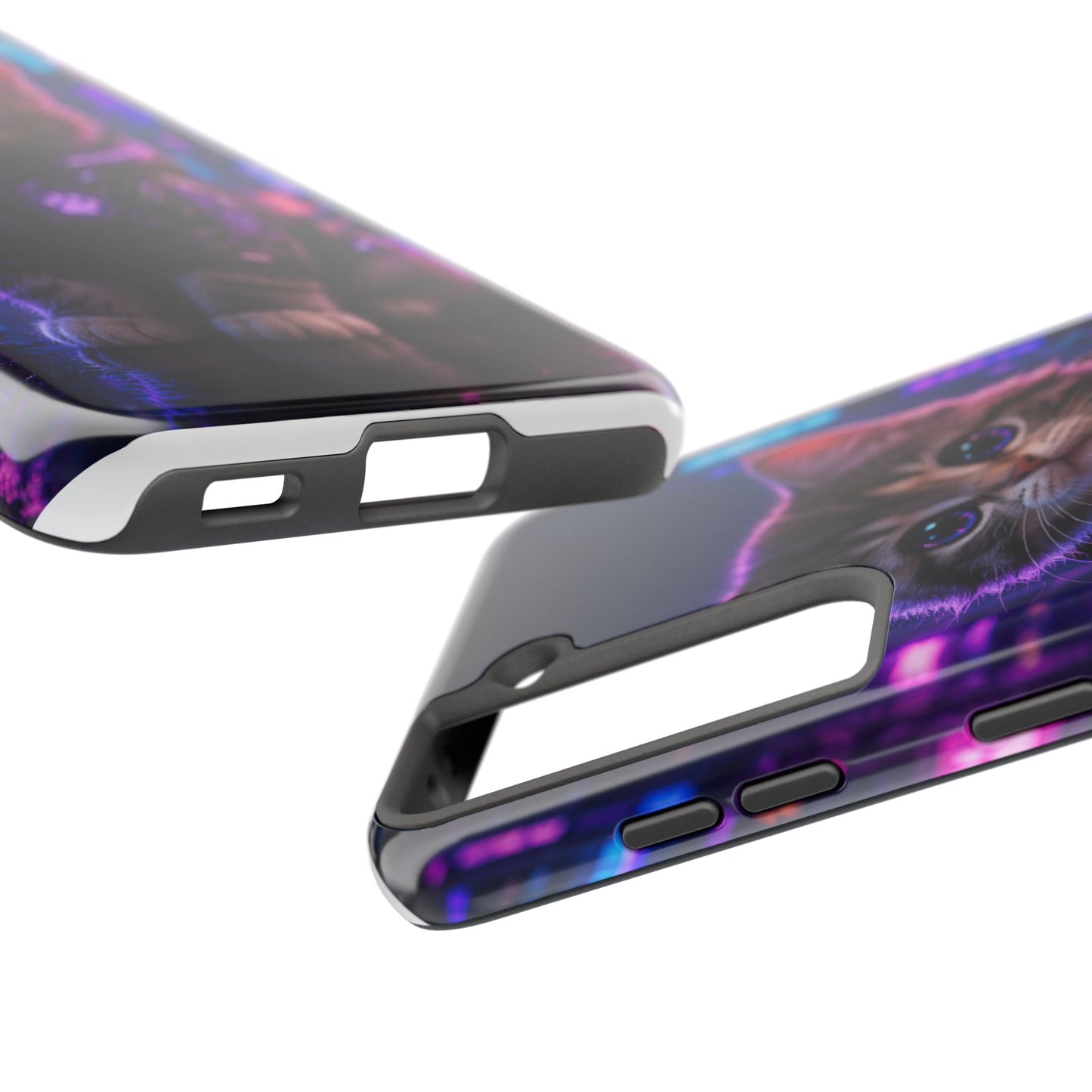 Cyberpunk Kitten Tough Phone Case — Neon Cat Protective Phone Cover