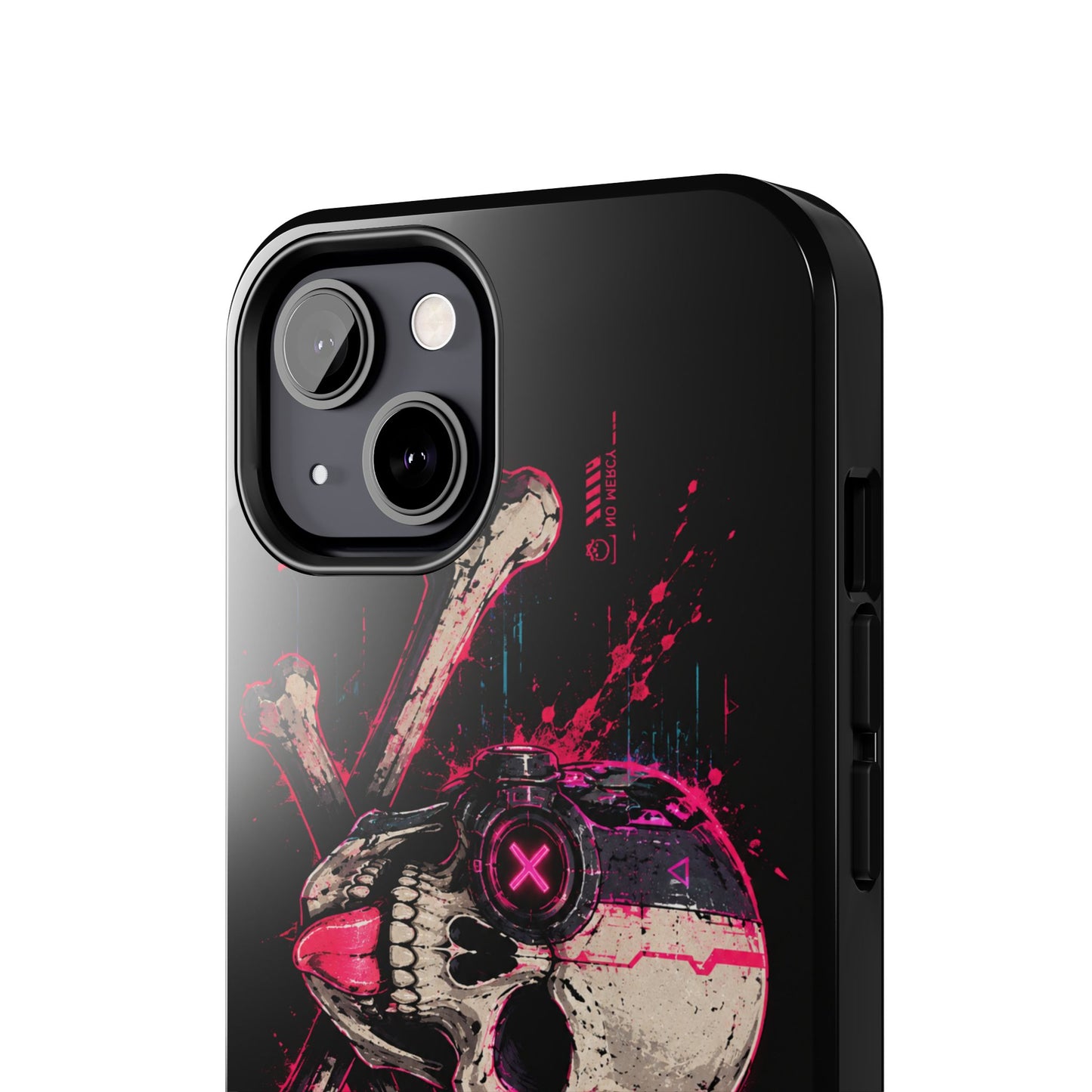 Skull & Crossbones Tough Phone Case — Neon Cyberpunk Skull Design