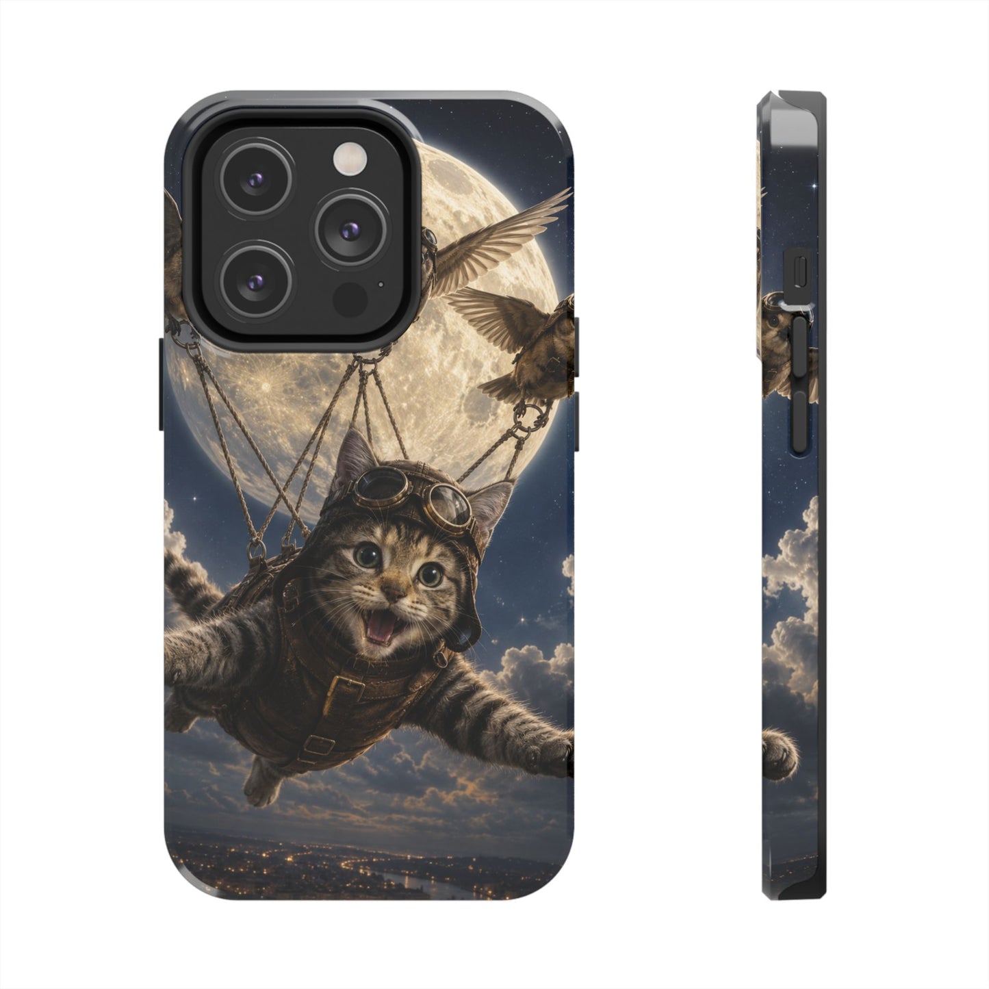 Cat Pilot Phone Case — Adventure Kitty Moonlit Flight Tough Protection