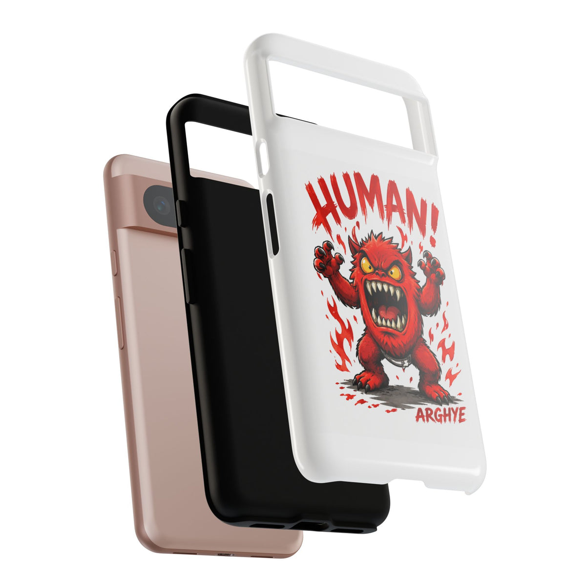 Angry Monster "HUMAN!" Phone Case — Cute Fiery Creature iPhone Cover