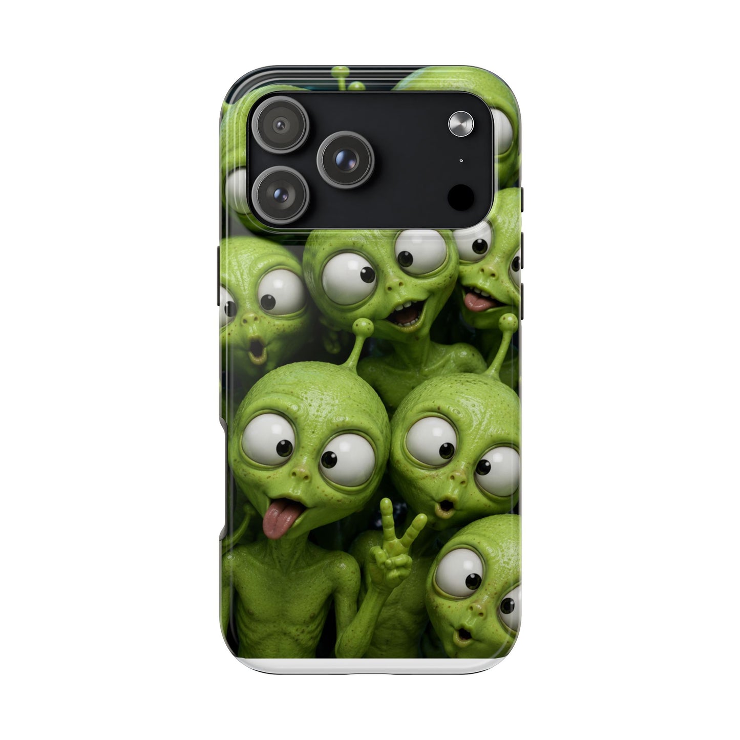 Alien Selfie Tough Phone Case — Cute Green Cartoon Aliens Protective Cover