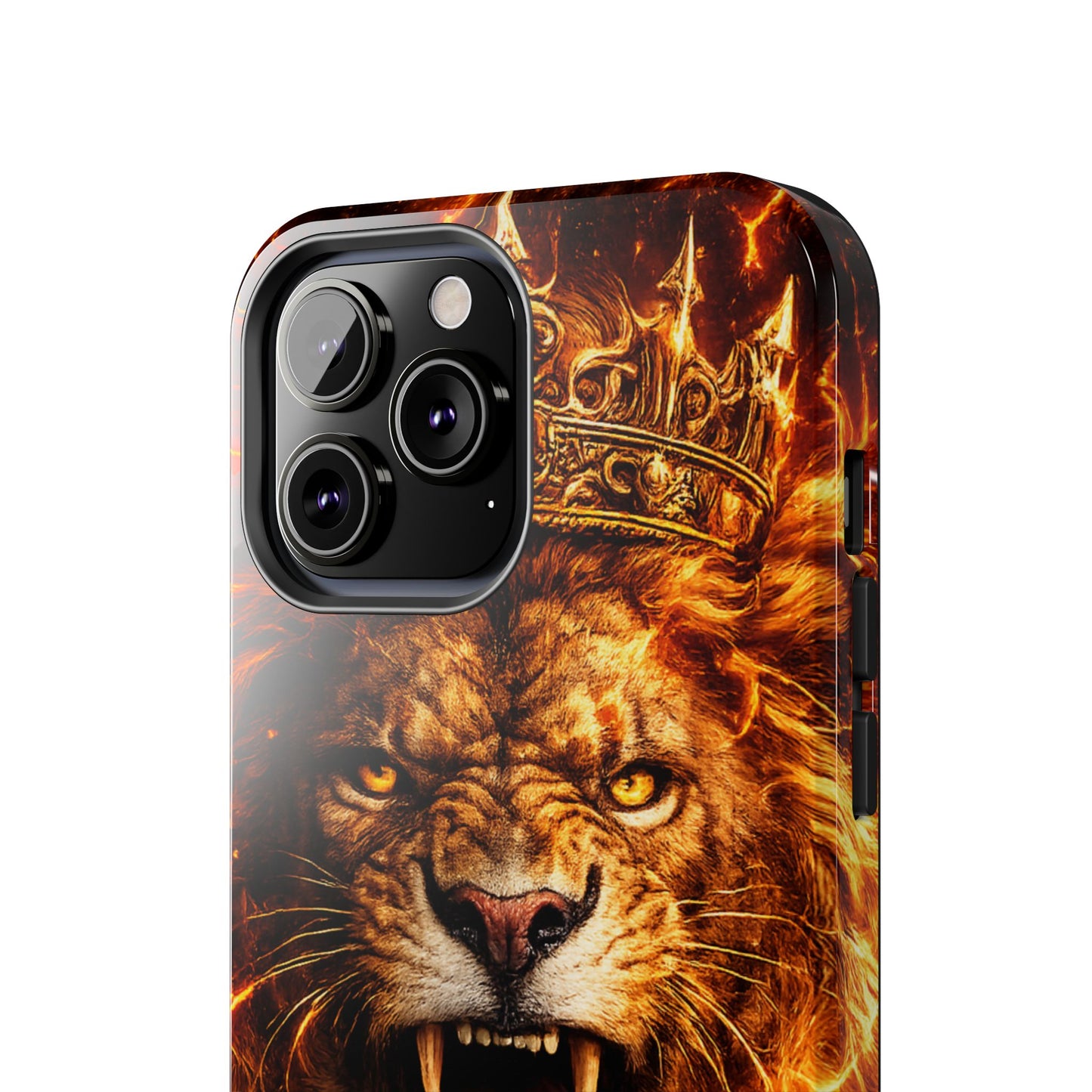 Fiery Lion King Tough Phone Case — Protective iPhone Case with Roaring Crown Design