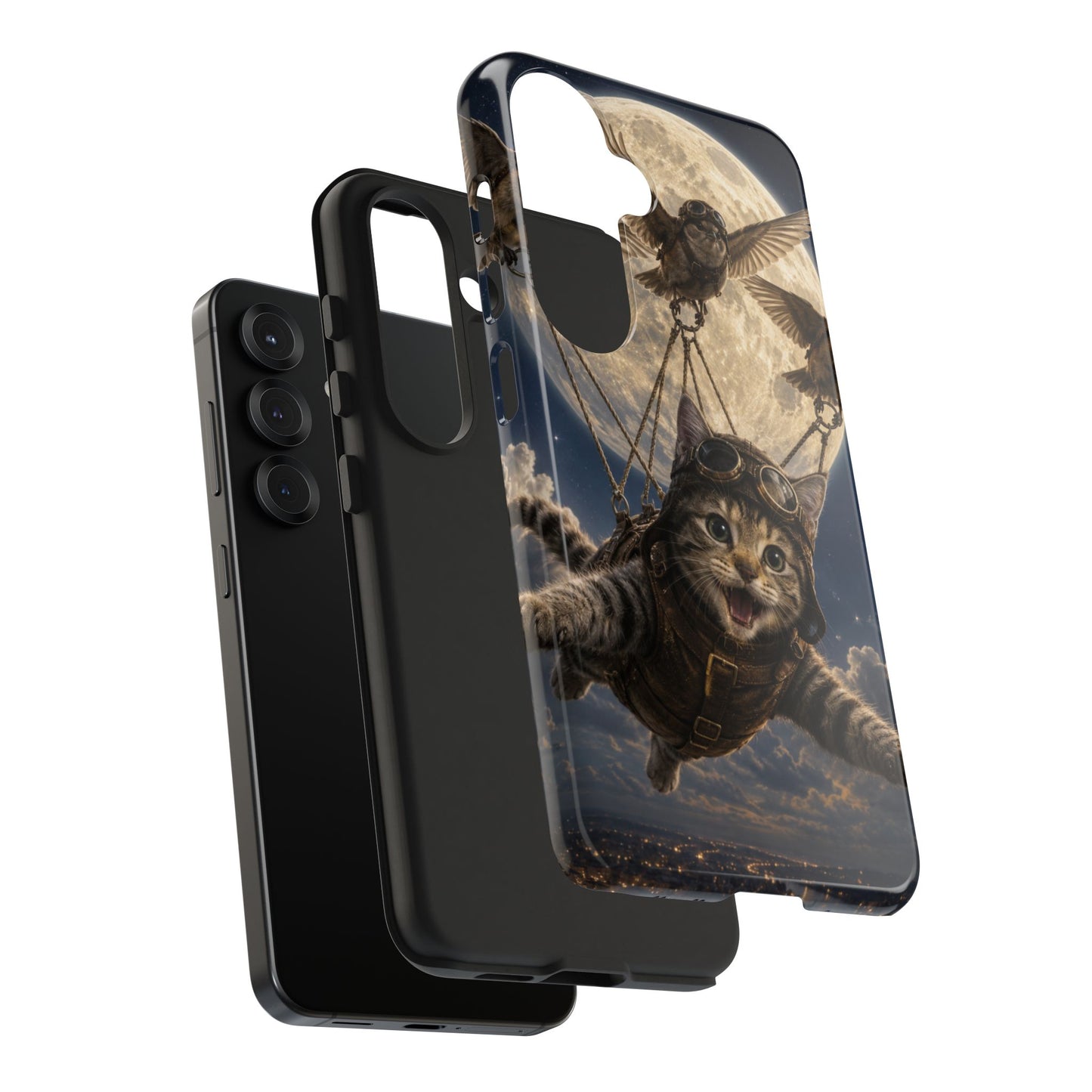 Cat Pilot Phone Case — Adventure Kitty Moonlit Flight Tough Protection