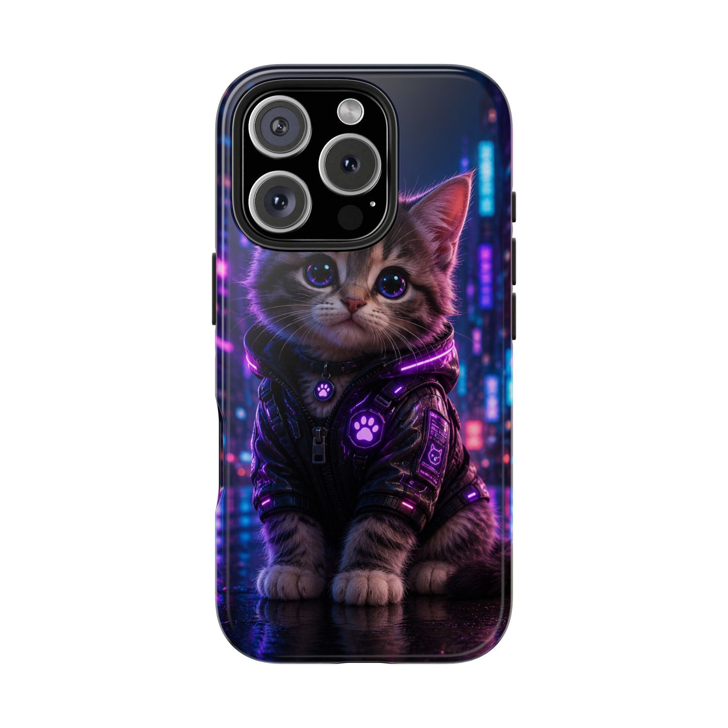 Cyberpunk Kitten Tough Phone Case — Neon Cat Protective Phone Cover