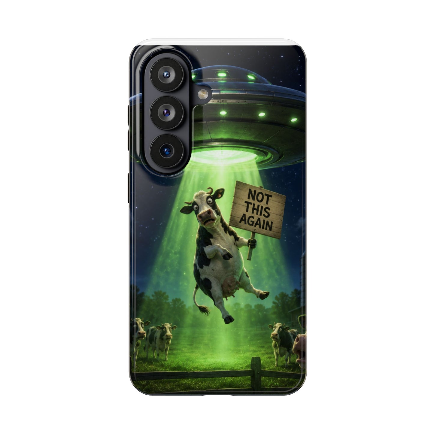 Phone Case — Funny Alien Abduction Cow Design ("Not This Again")