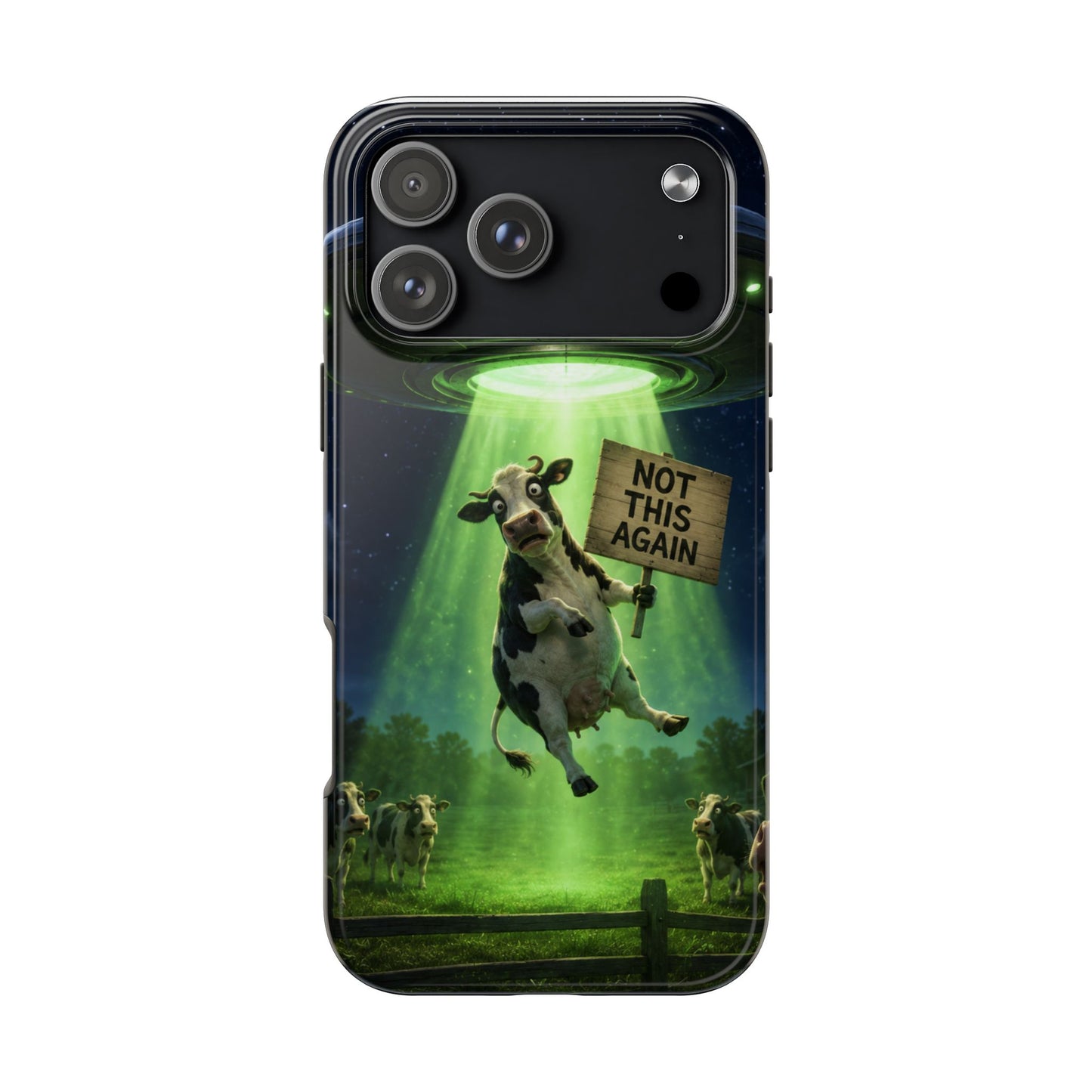 Phone Case — Funny Alien Abduction Cow Design ("Not This Again")