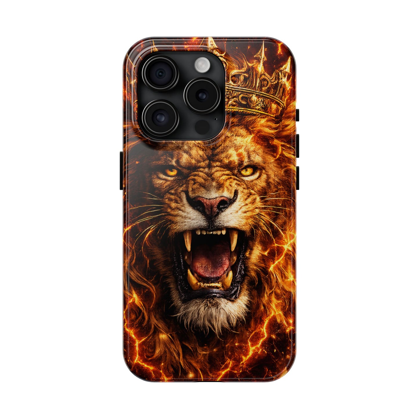 Fiery Lion King Tough Phone Case — Protective iPhone Case with Roaring Crown Design
