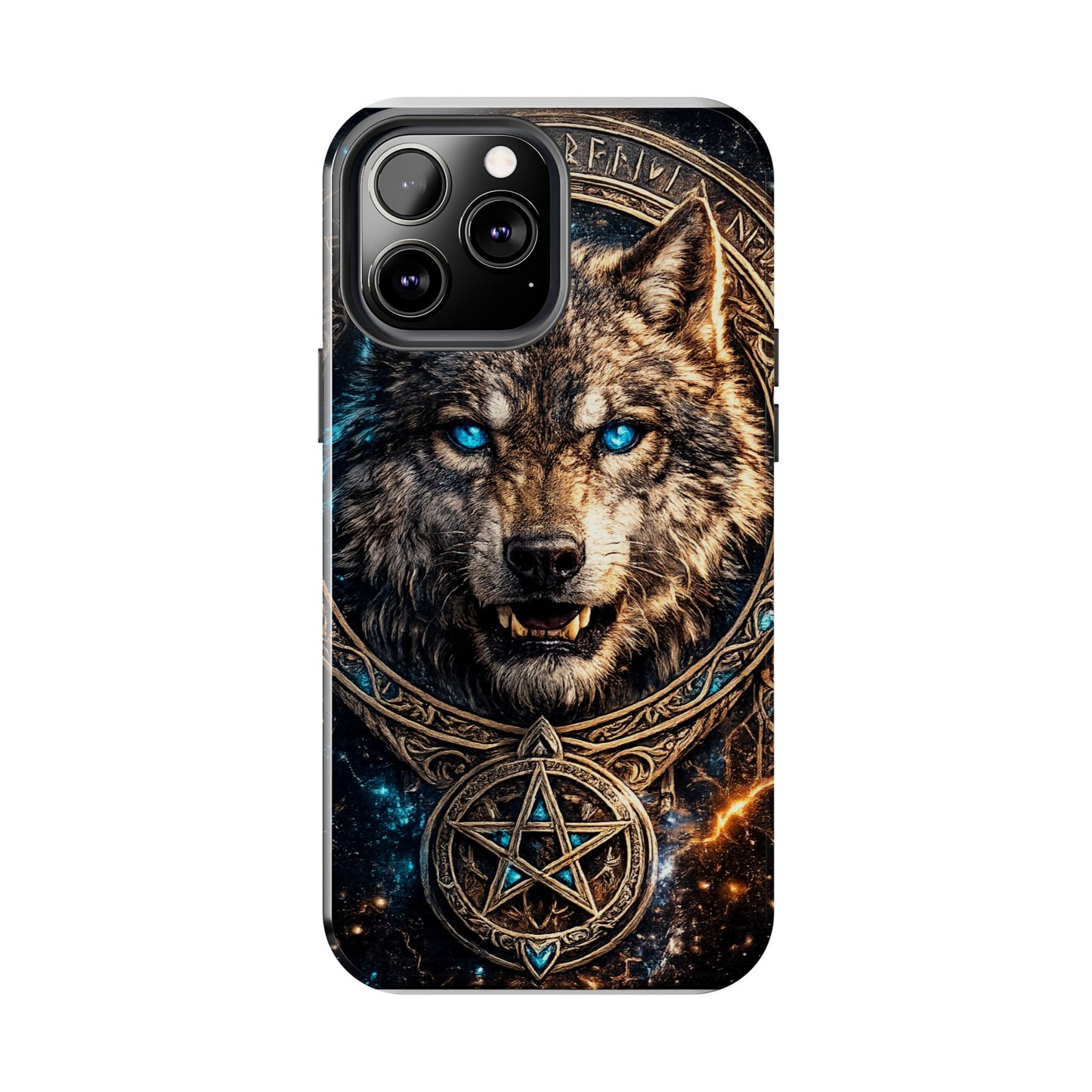 Wolf Pentagram Phone Case - Rugged Mystic Phone Cover with Glowing Blue Eyes