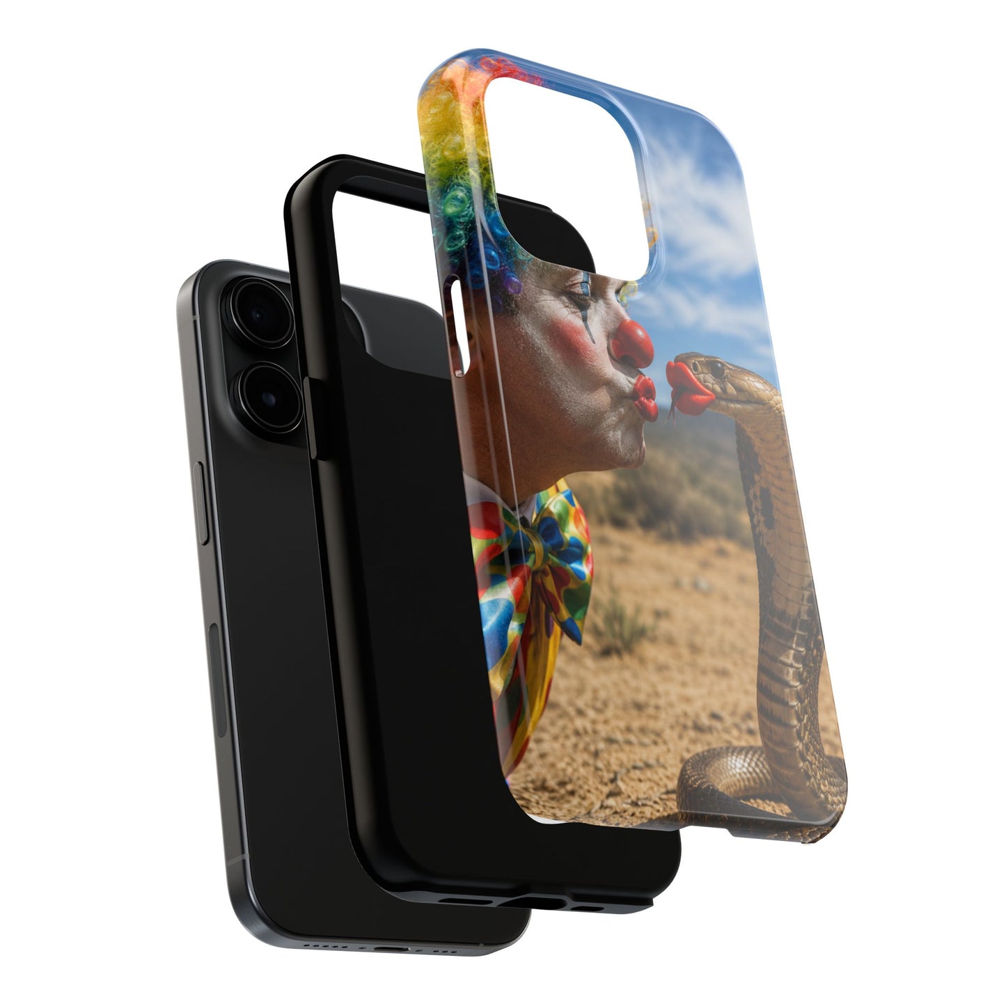 Clown & Cobra Tough Phone Case — Funny Kiss Design, Shockproof Protective Cover