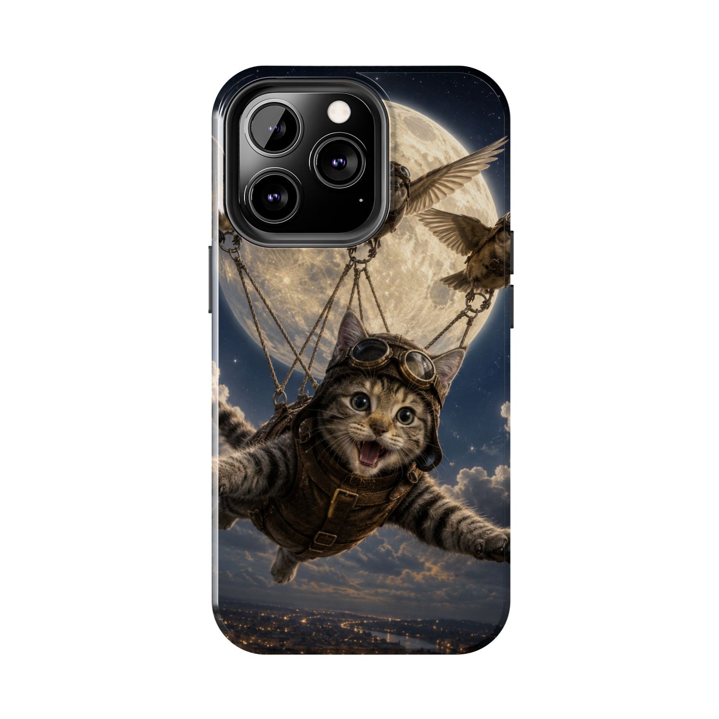 Cat Pilot Phone Case — Adventure Kitty Moonlit Flight Tough Protection