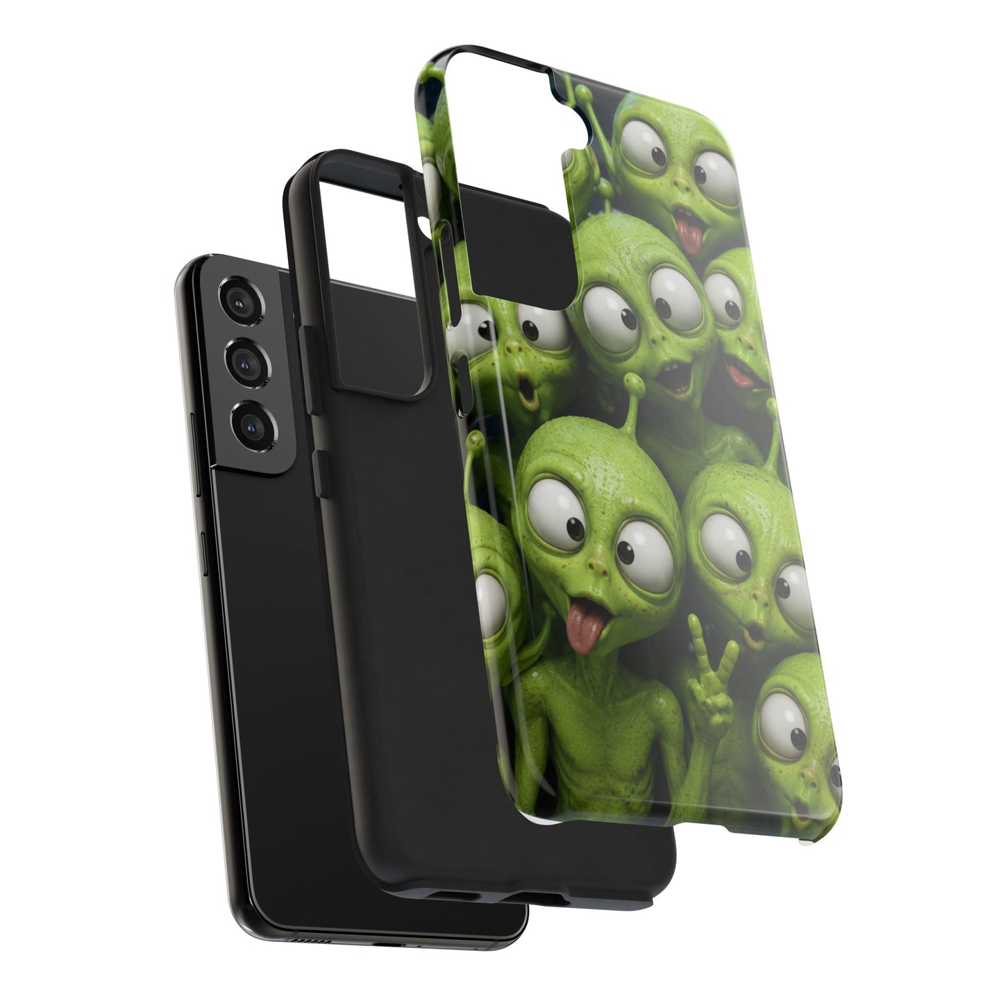 Alien Selfie Tough Phone Case — Cute Green Cartoon Aliens Protective Cover