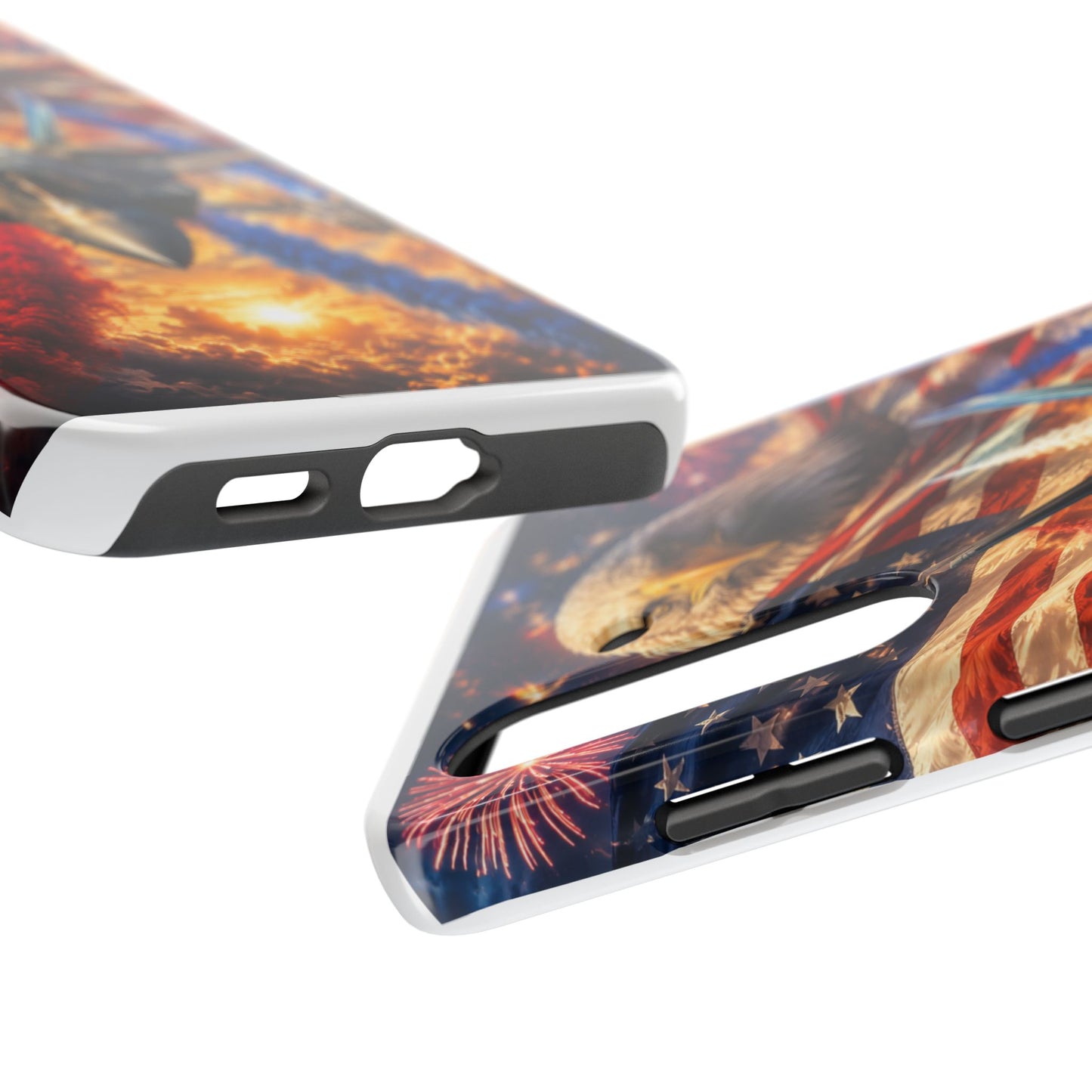 Patriotic Fighter Jet Phone Case with Eagle, American Flag & Fireworks Design