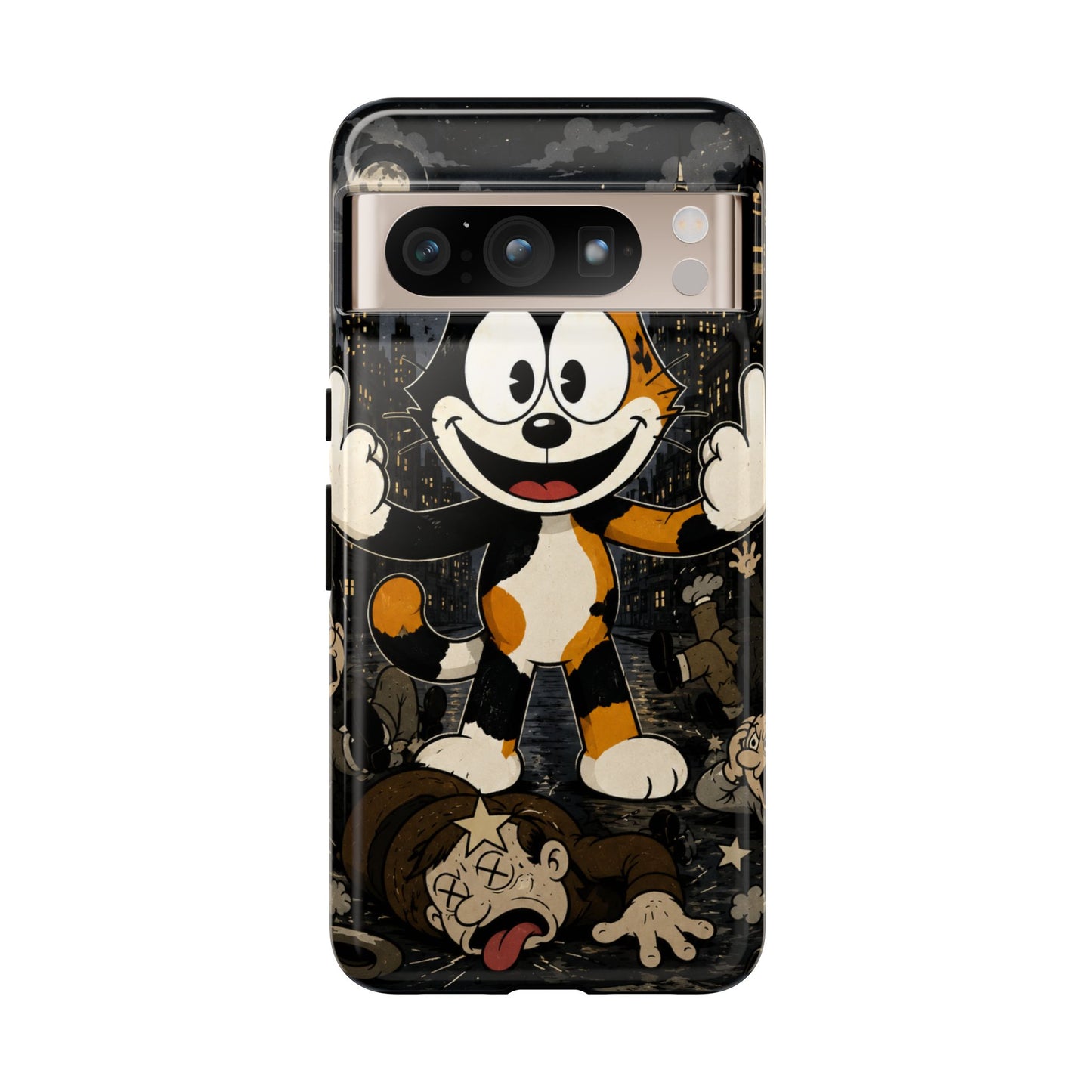 Vintage Cartoon Cat Phone Case — Edgy Felix-Style Illustration