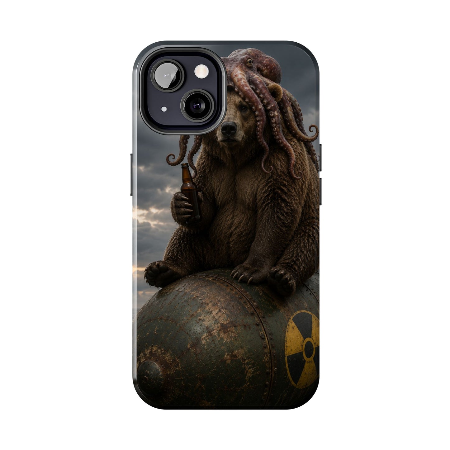 Tough Phone Case — Post‑Apocalyptic Bear with Octopus Helmet on Nuclear Bomb