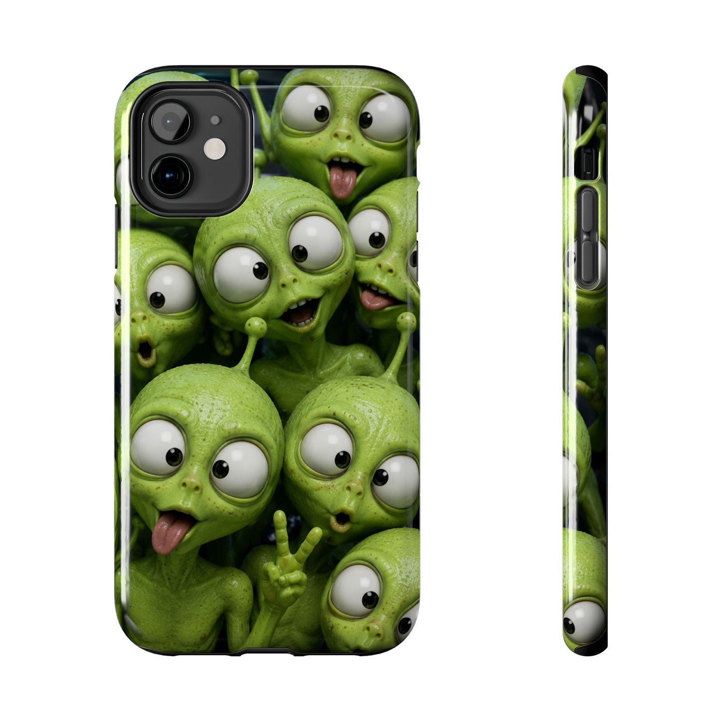 Alien Selfie Tough Phone Case — Cute Green Cartoon Aliens Protective Cover