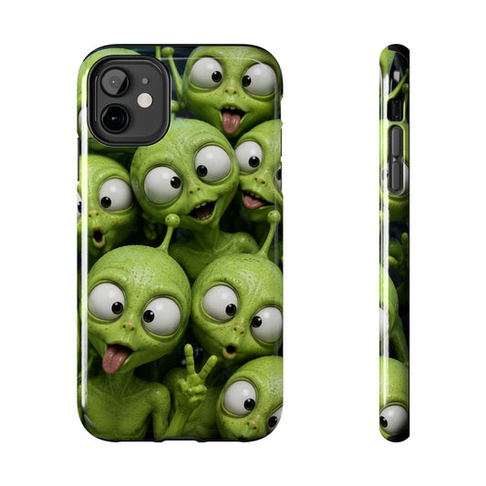 Alien Selfie Tough Phone Case — Cute Green Cartoon Aliens Protective Cover