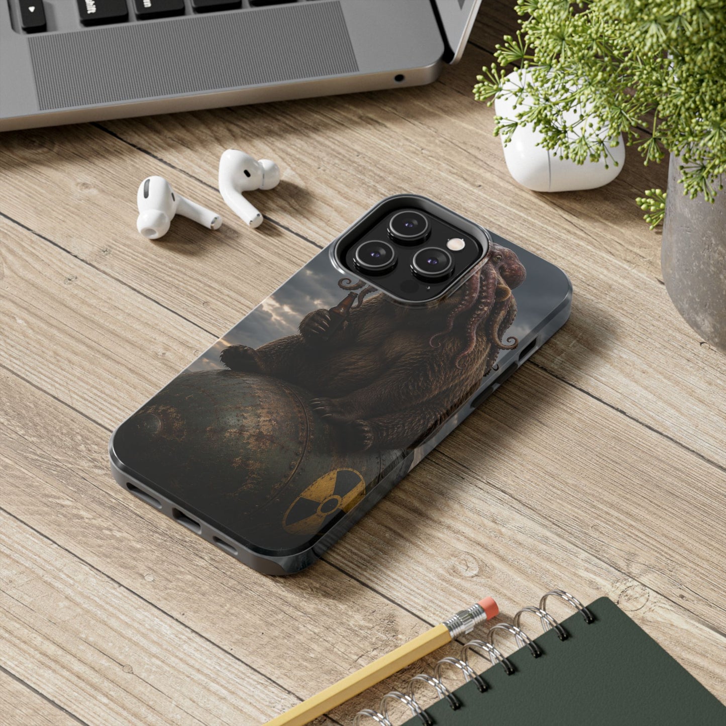 Tough Phone Case — Post‑Apocalyptic Bear with Octopus Helmet on Nuclear Bomb