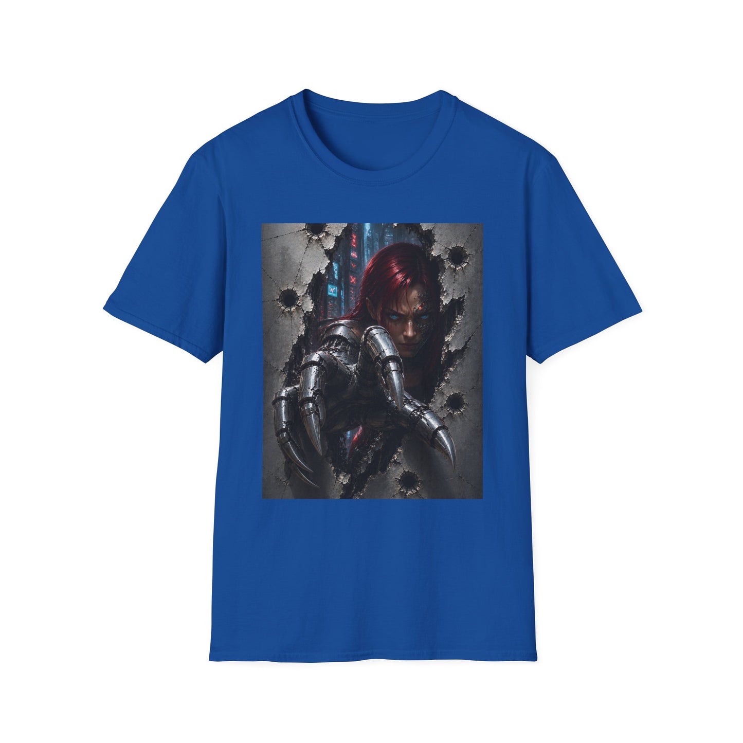 Cyberpunk Warrior Graphic T-Shirt — Red-Haired Brawler Design