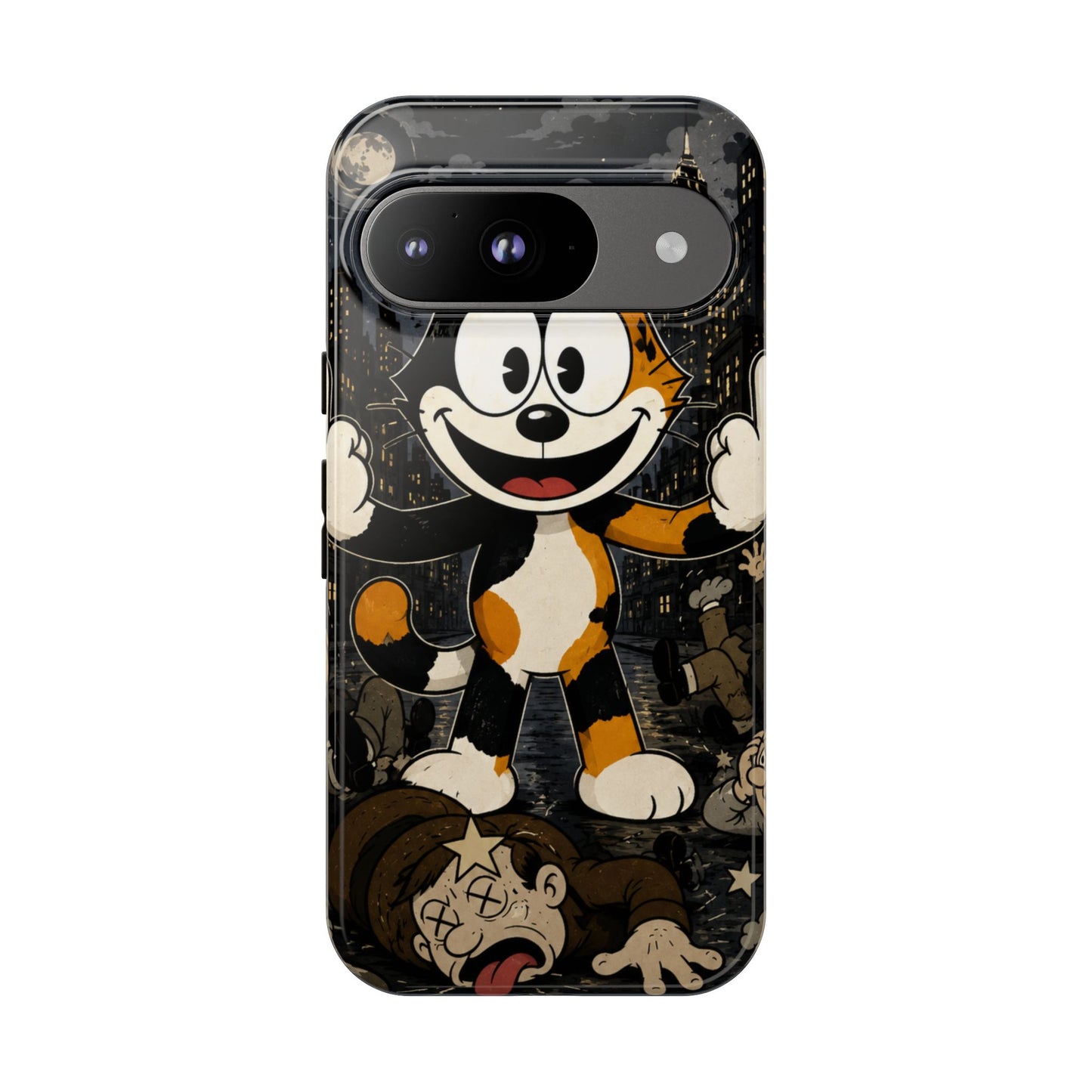 Vintage Cartoon Cat Phone Case — Edgy Felix-Style Illustration