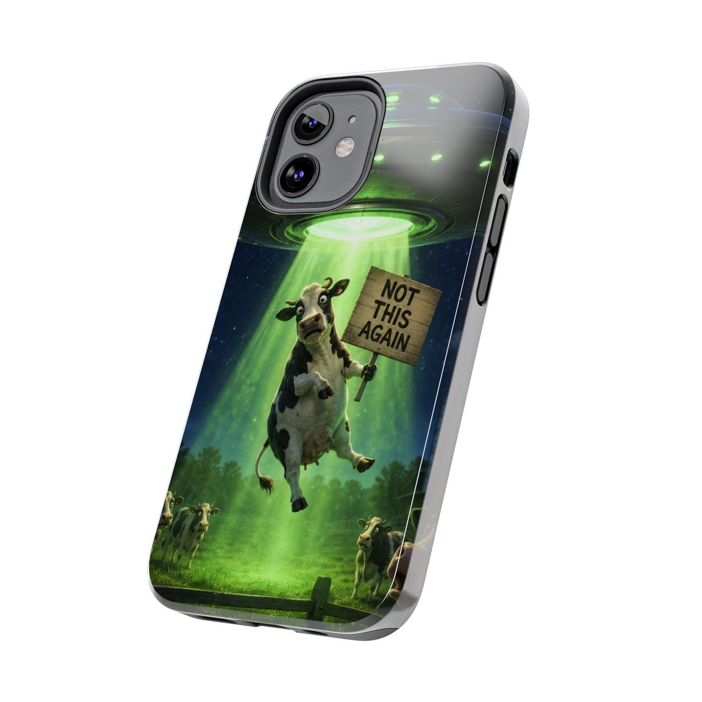 Phone Case — Funny Alien Abduction Cow Design ("Not This Again")