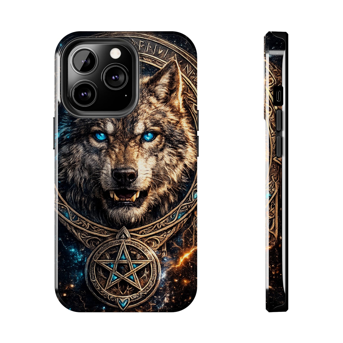 Wolf Pentagram Phone Case - Rugged Mystic Phone Cover with Glowing Blue Eyes