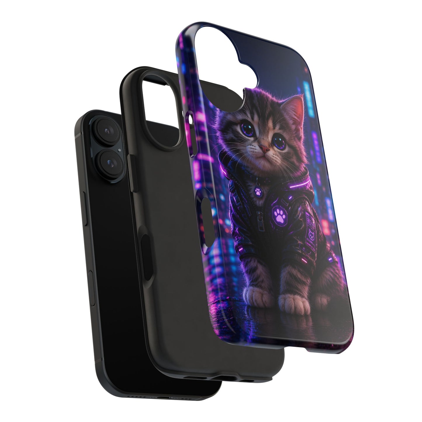 Cyberpunk Kitten Tough Phone Case — Neon Cat Protective Phone Cover
