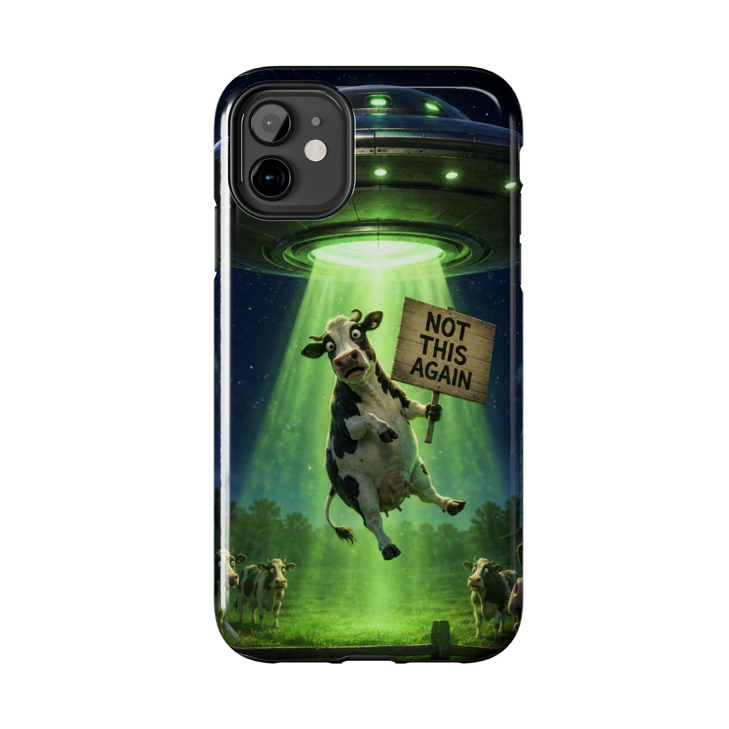 Phone Case — Funny Alien Abduction Cow Design ("Not This Again")