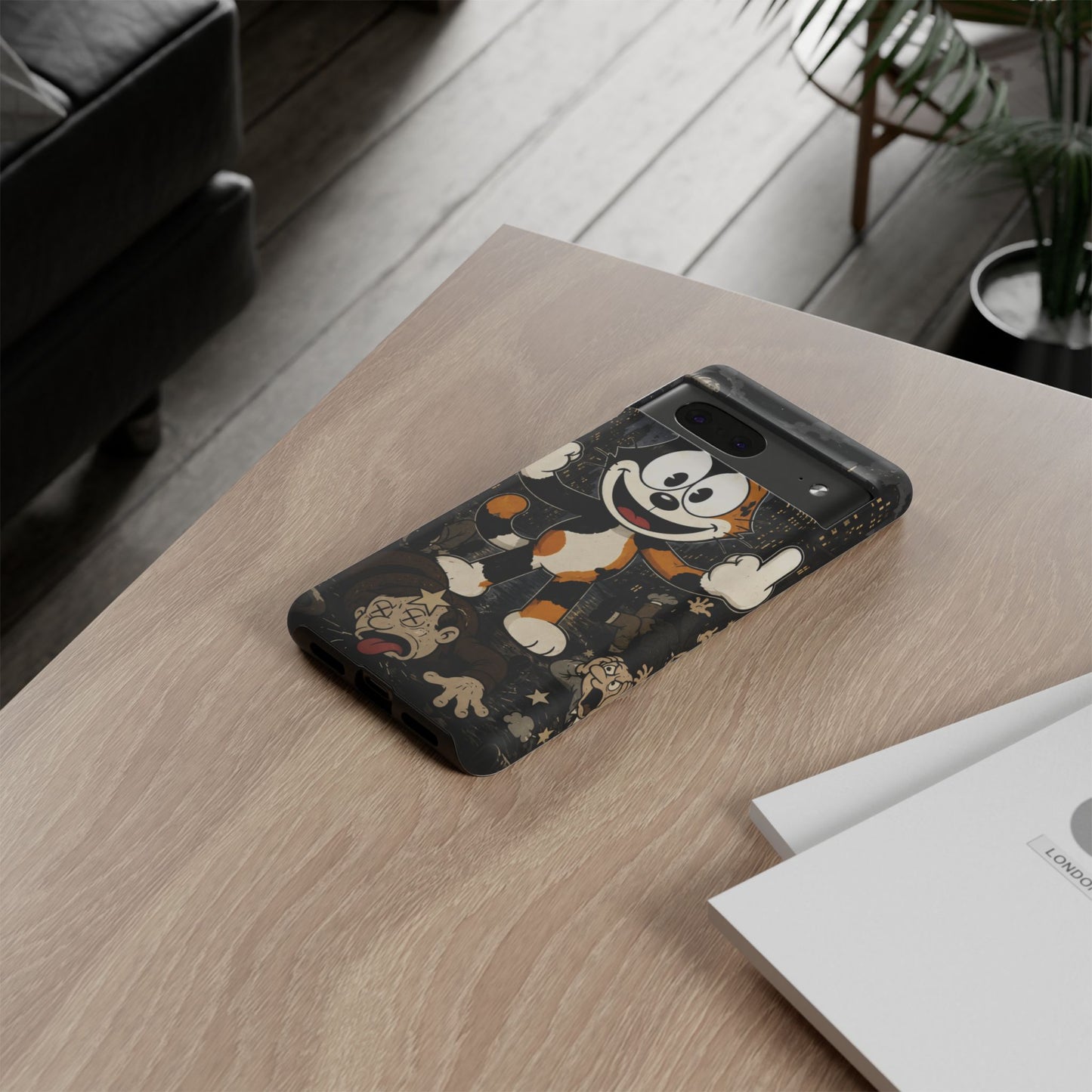 Vintage Cartoon Cat Phone Case — Edgy Felix-Style Illustration