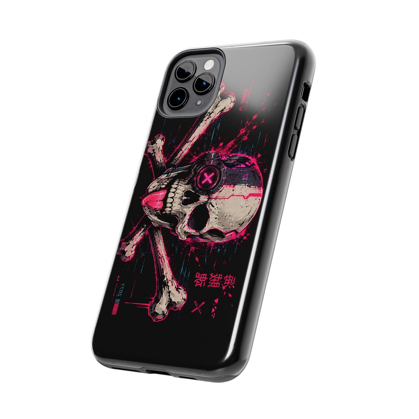Skull & Crossbones Tough Phone Case — Neon Cyberpunk Skull Design
