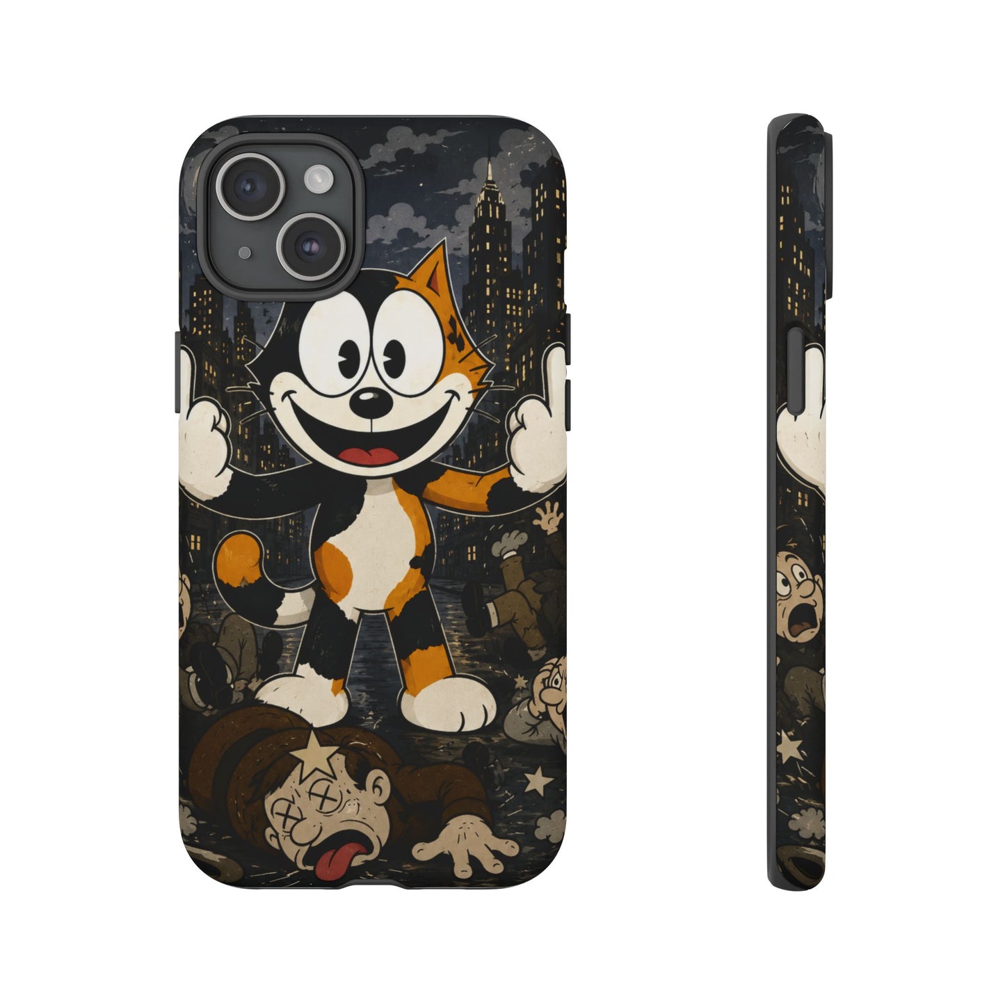 Vintage Cartoon Cat Phone Case — Edgy Felix-Style Illustration