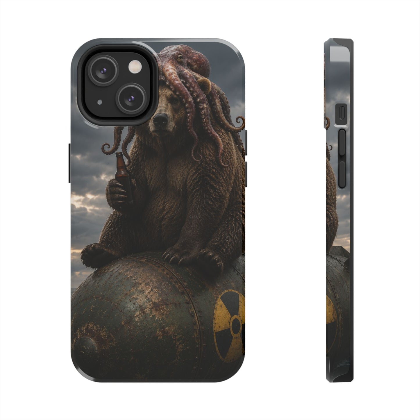 Tough Phone Case — Post‑Apocalyptic Bear with Octopus Helmet on Nuclear Bomb
