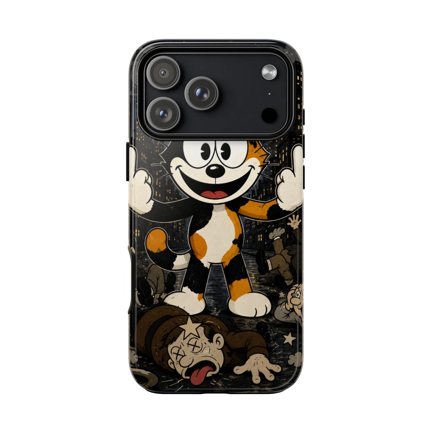 Vintage Cartoon Cat Phone Case — Edgy Felix-Style Illustration