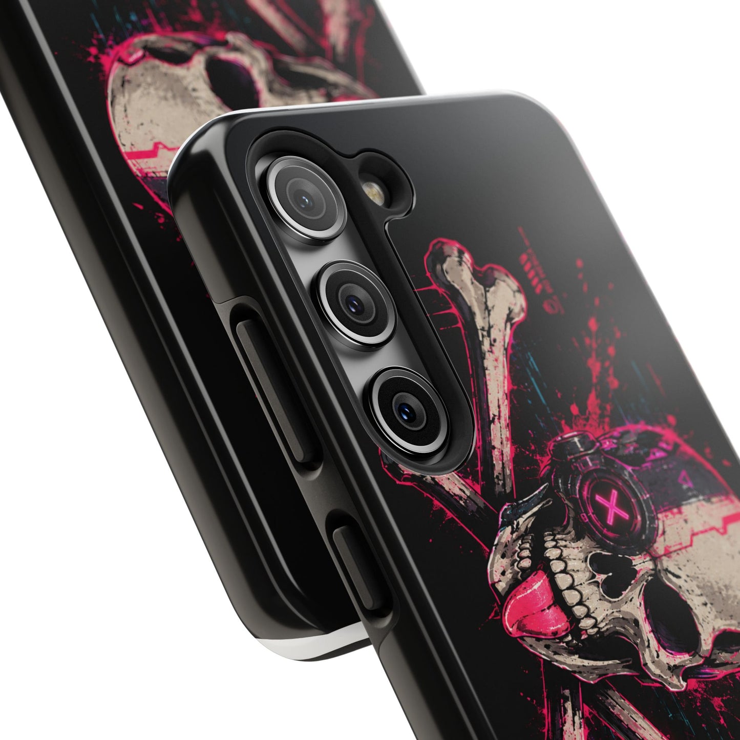Skull & Crossbones Tough Phone Case — Neon Cyberpunk Skull Design