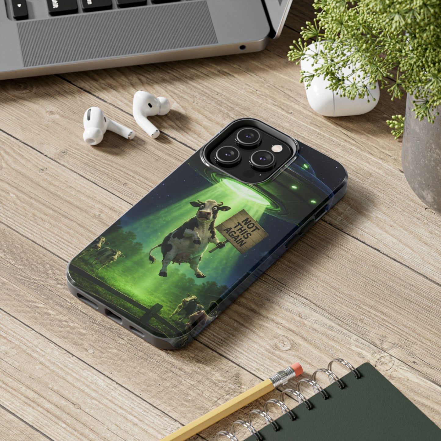Phone Case — Funny Alien Abduction Cow Design ("Not This Again")