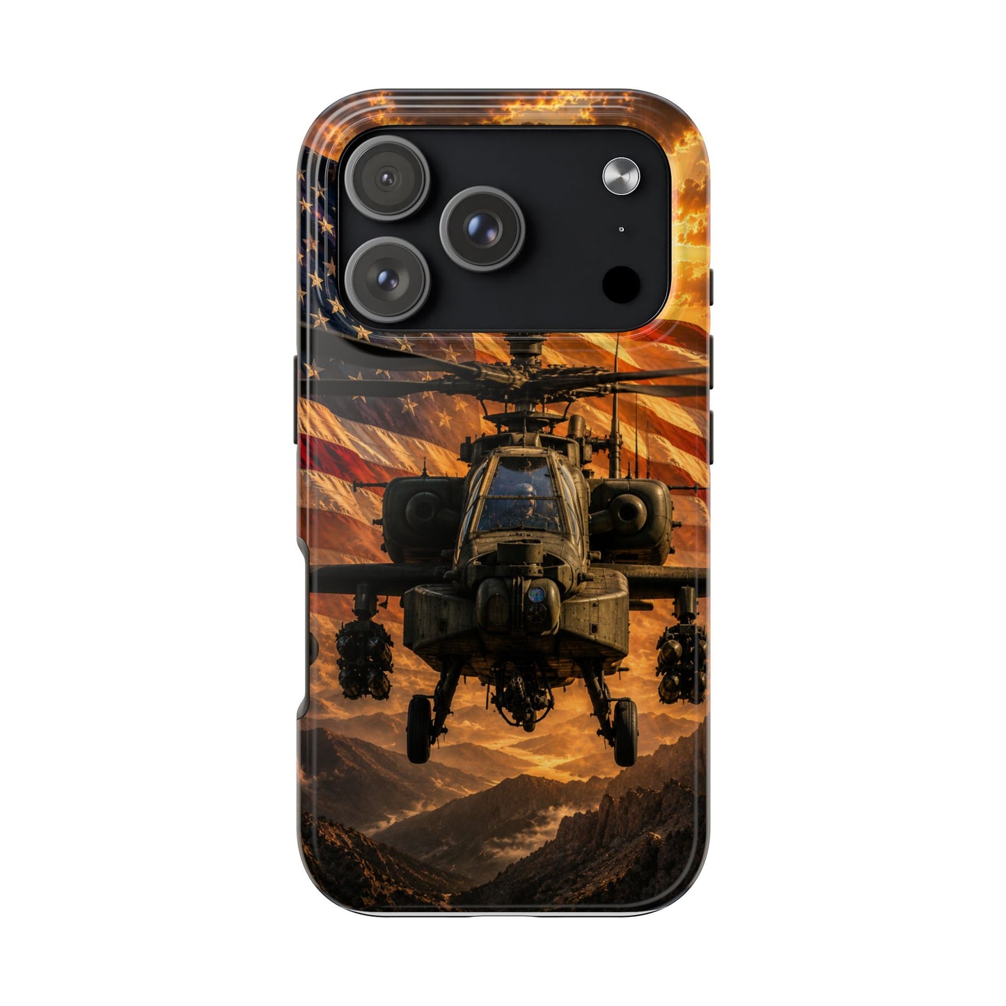 Military Apache Helicopter Phone Case — American Flag Sunset Tough Phone Case