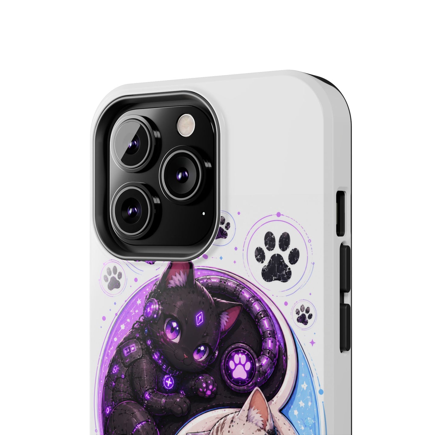Cat Yin Yang Tough Phone Case — Black & White Kittens, Paw Print Protective Cover