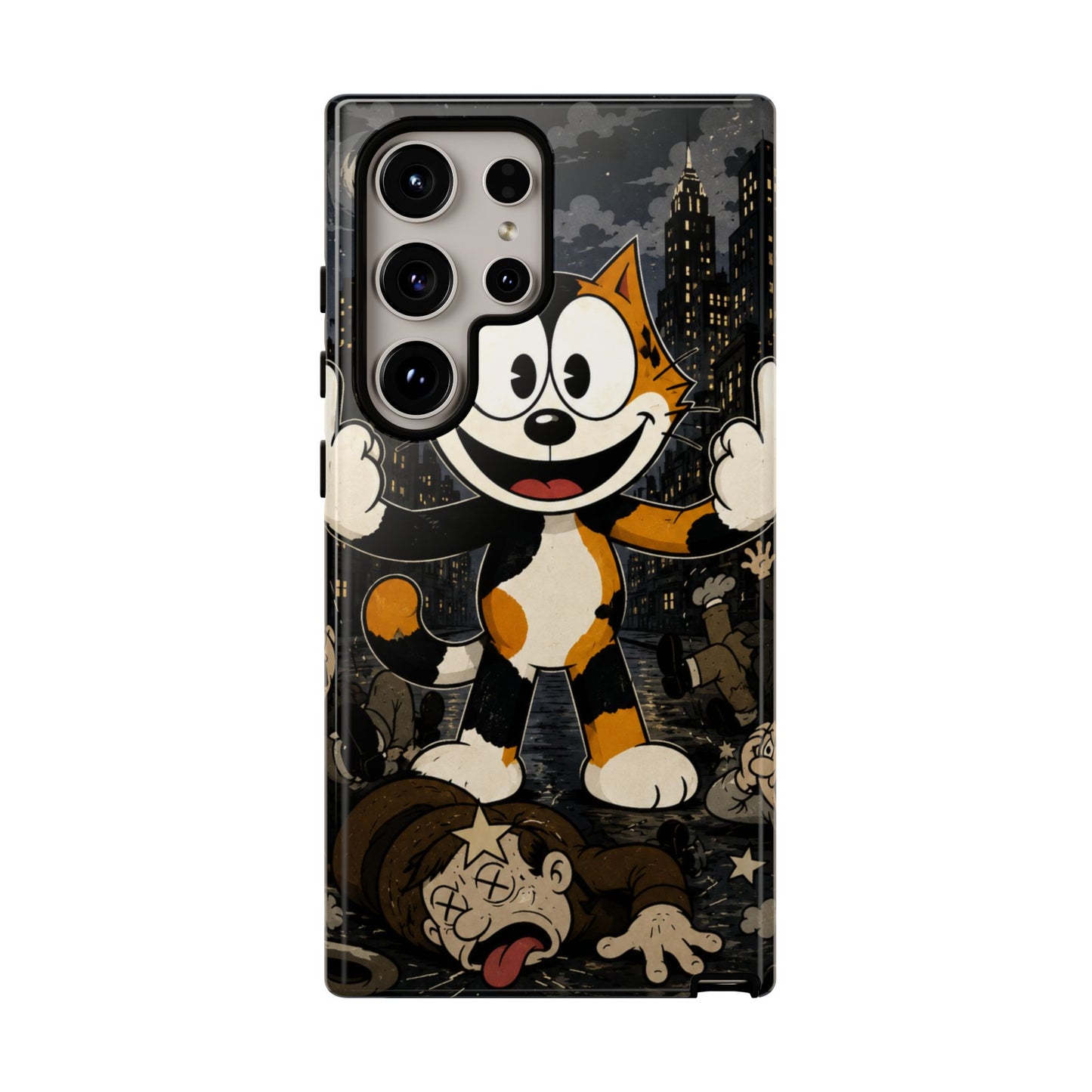 Vintage Cartoon Cat Phone Case — Edgy Felix-Style Illustration