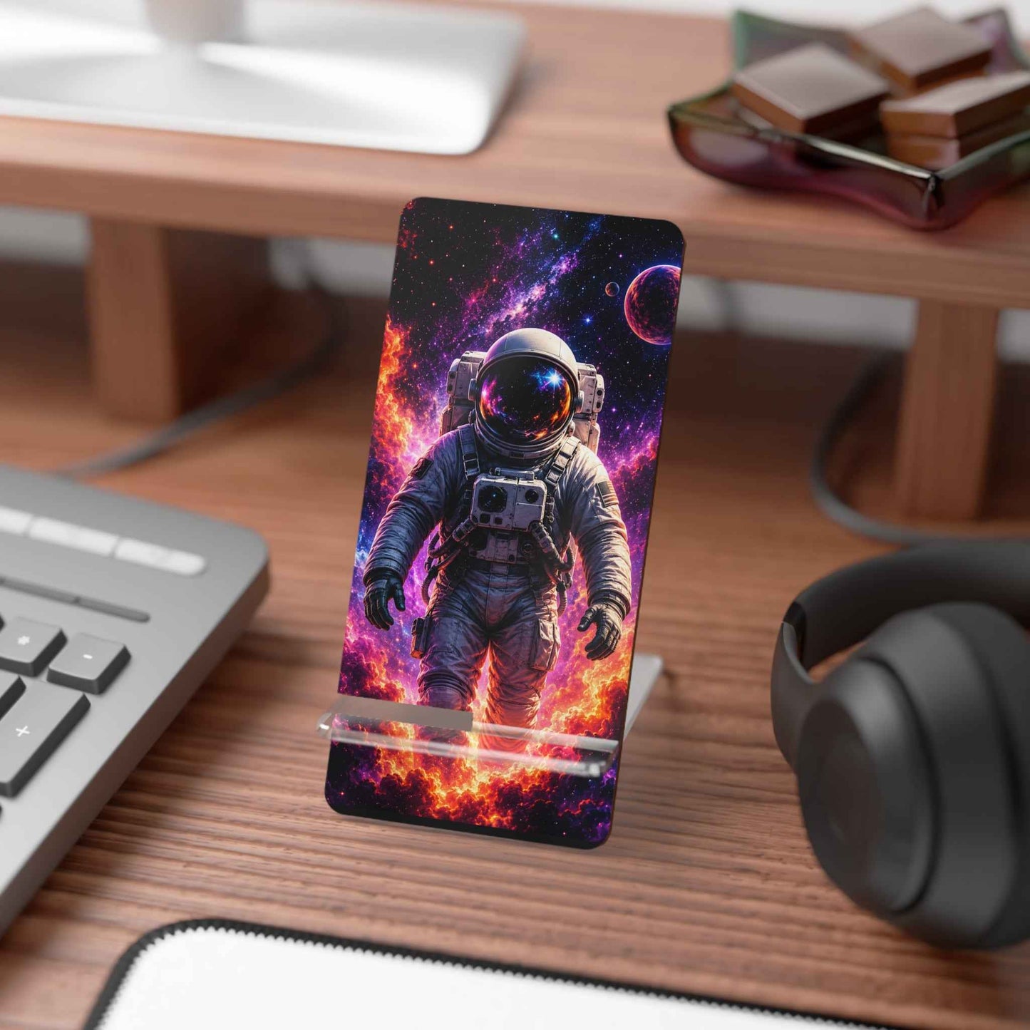 Astronaut Space Art Phone Stand — Galaxy Mobile Display Stand for Smartphones