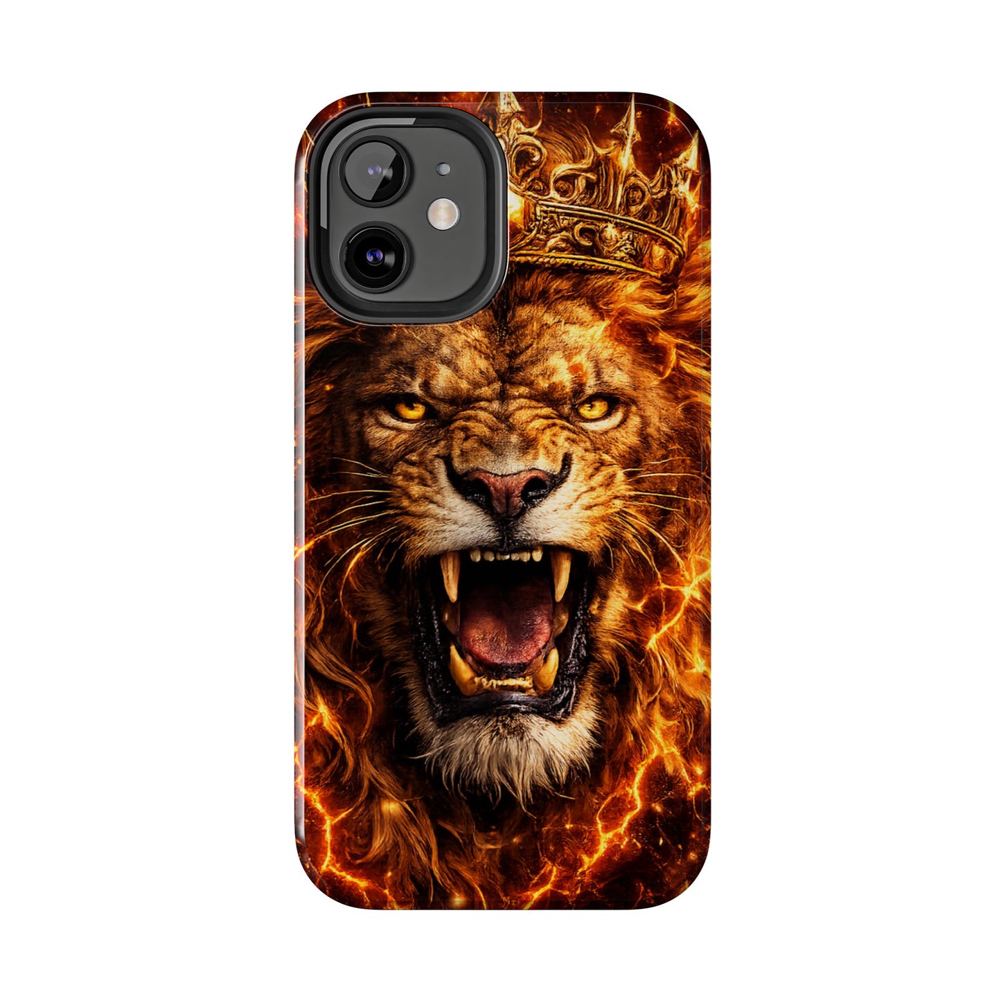 Fiery Lion King Tough Phone Case — Protective iPhone Case with Roaring Crown Design