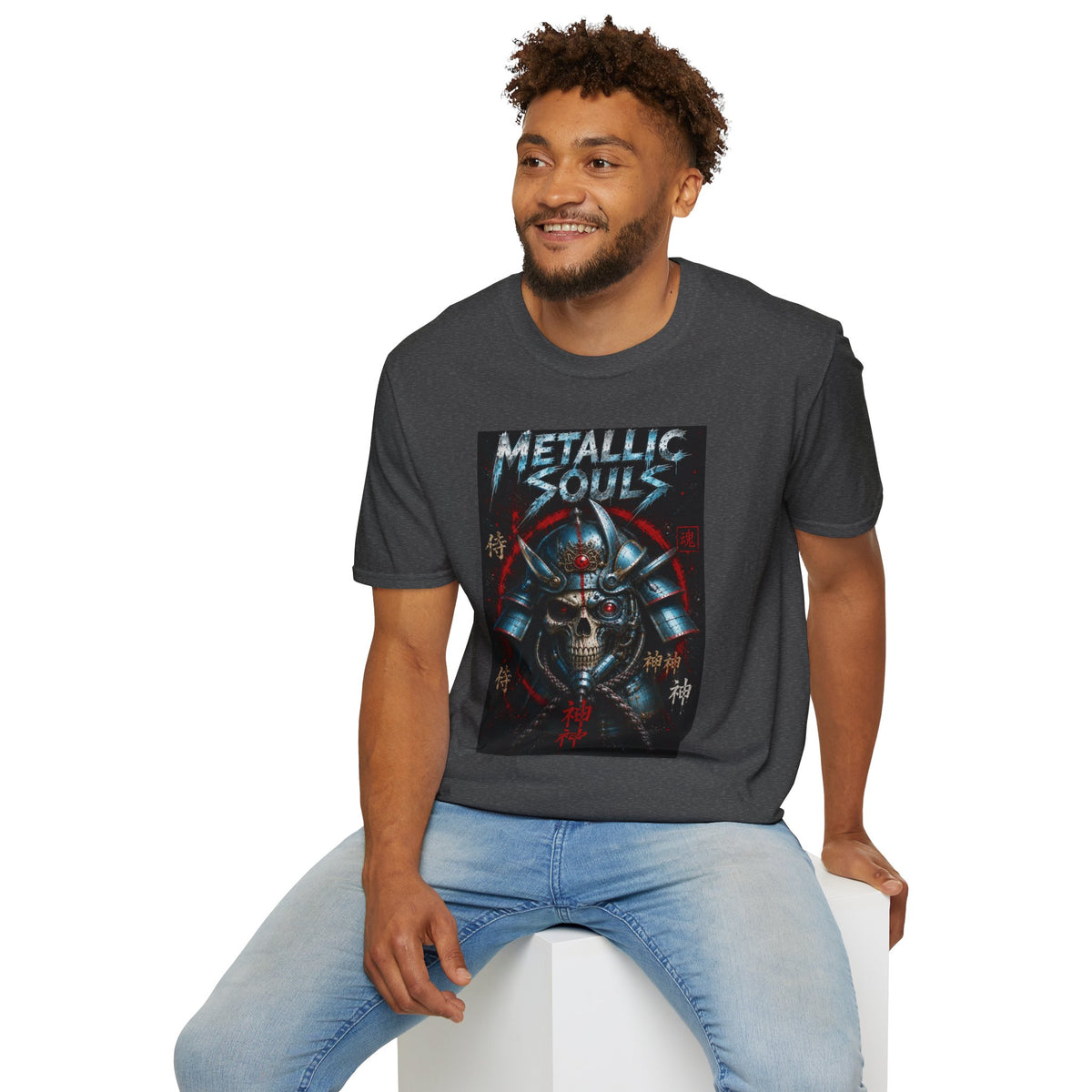 Metallic Souls Samurai Helmet T‑Shirt — Vintage Mecha Warrior Graphic Tee