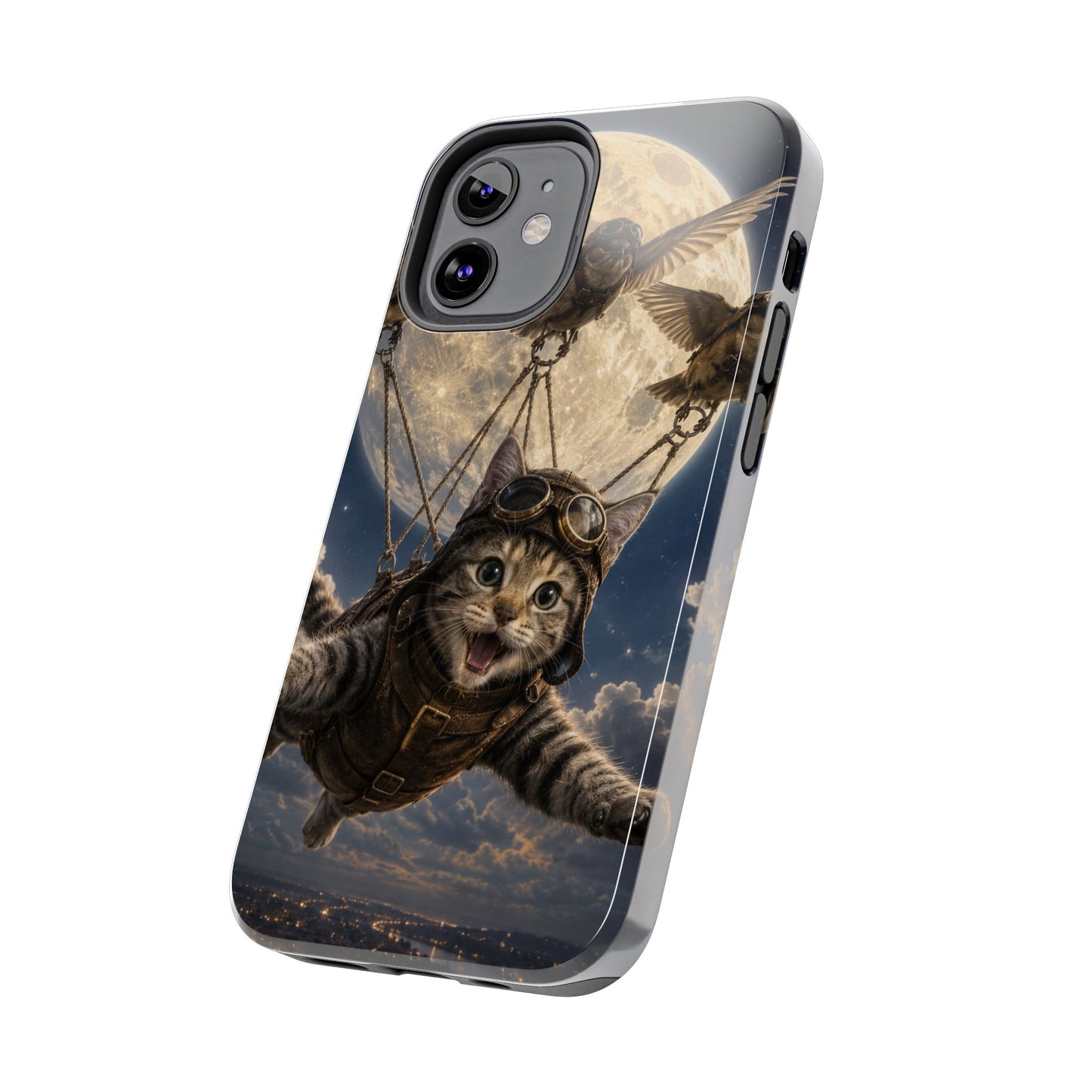Cat Pilot Phone Case — Adventure Kitty Moonlit Flight Tough Protection