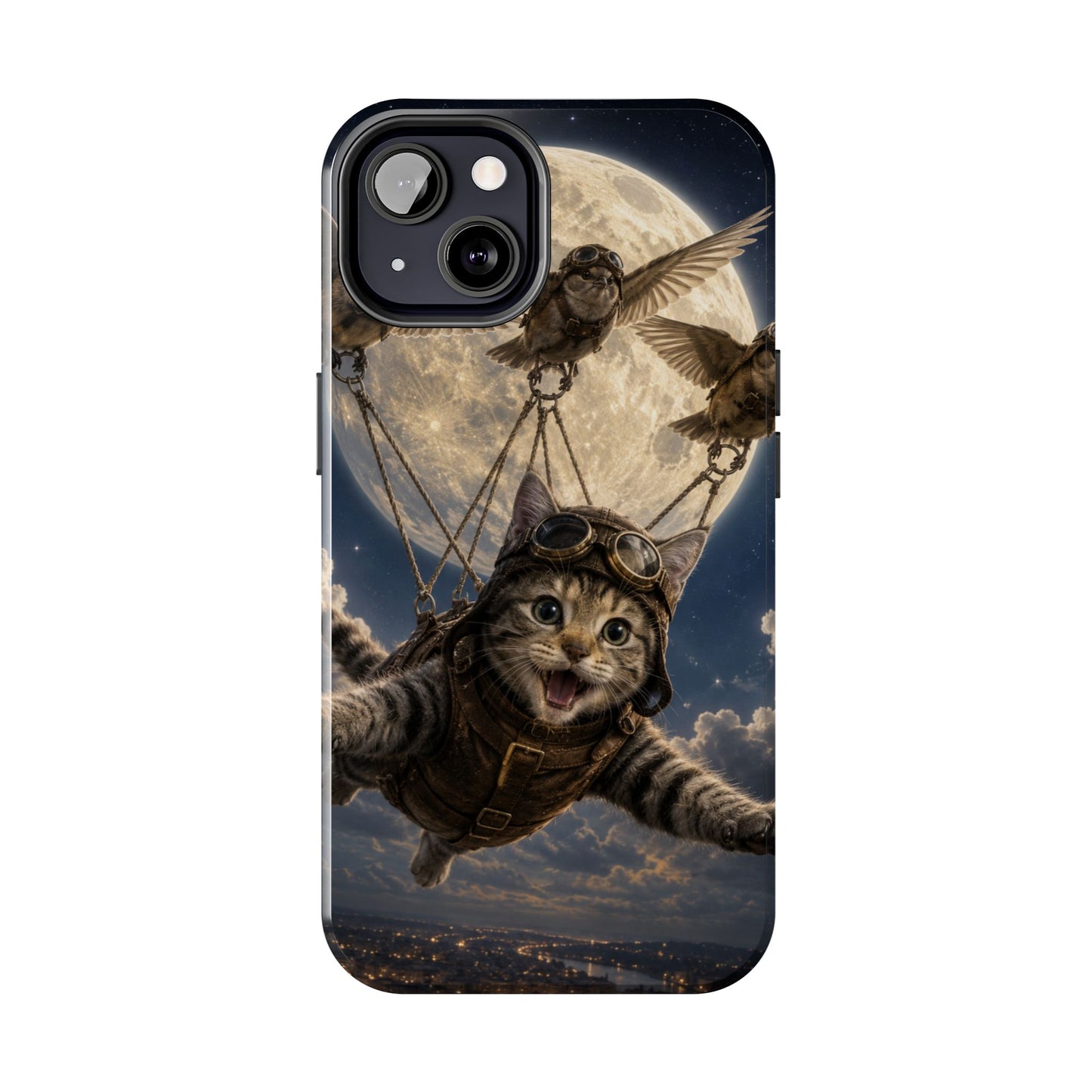 Cat Pilot Phone Case — Adventure Kitty Moonlit Flight Tough Protection