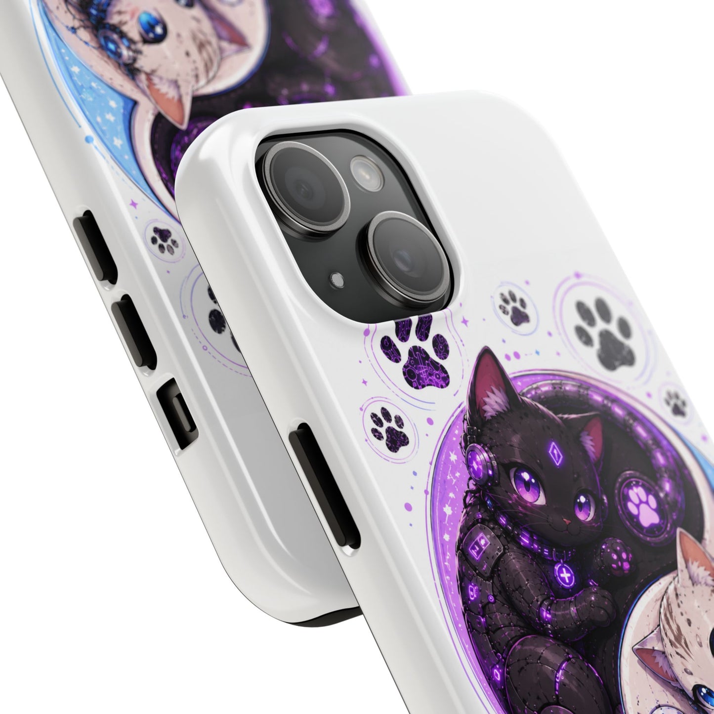 Cat Yin Yang Tough Phone Case — Black & White Kittens, Paw Print Protective Cover