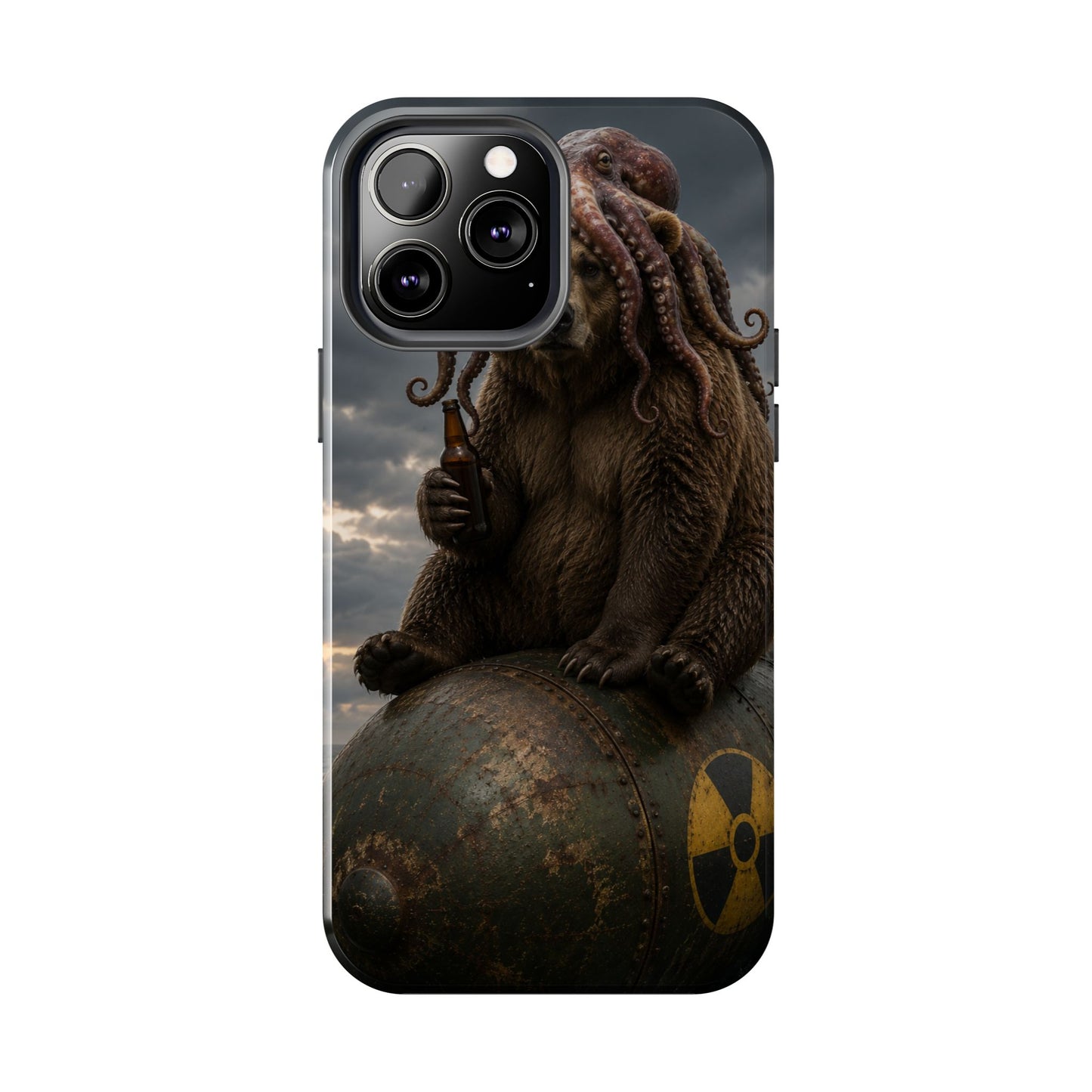 Tough Phone Case — Post‑Apocalyptic Bear with Octopus Helmet on Nuclear Bomb